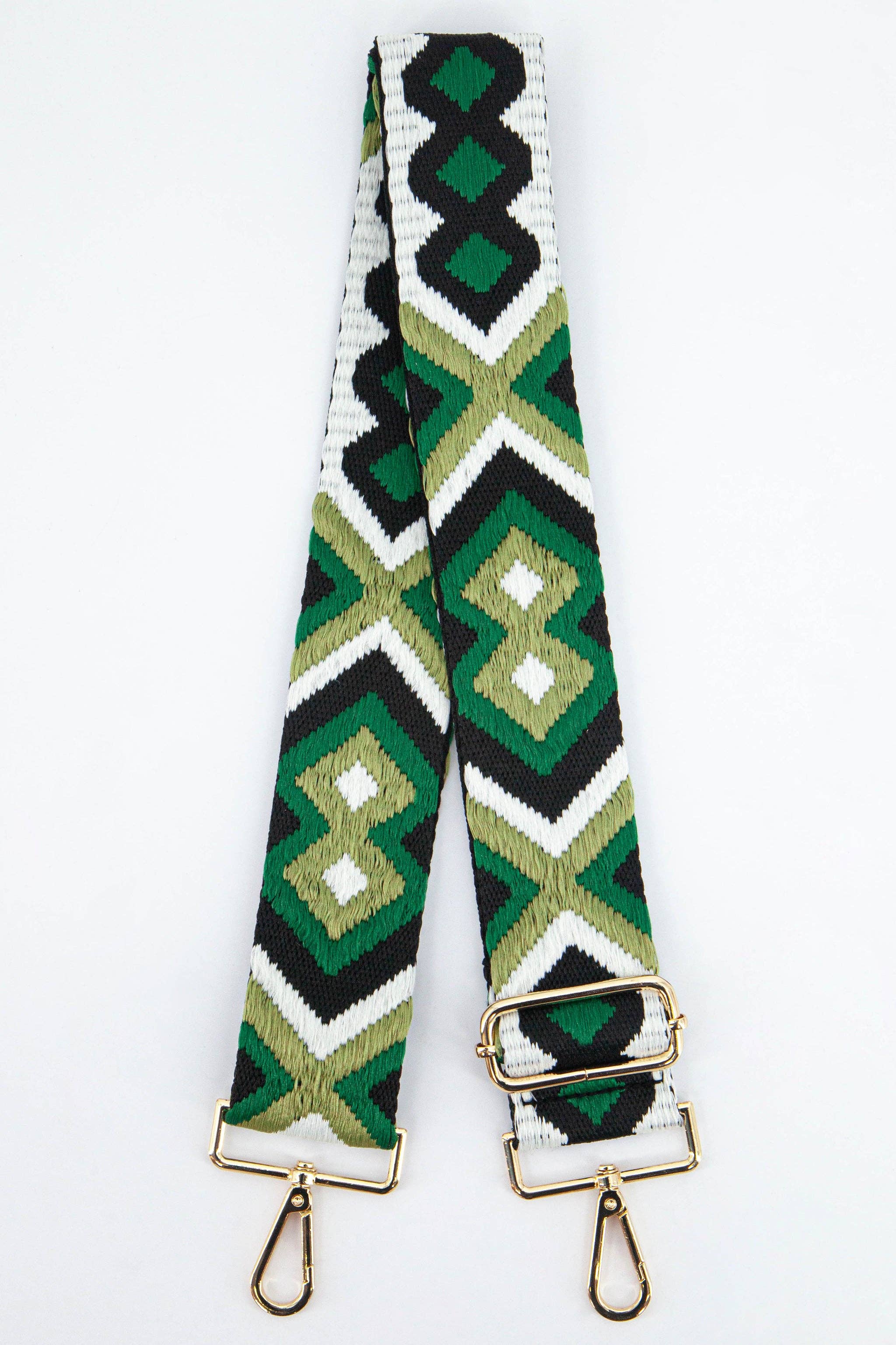 Woven Aztec Print Wide Bag Strap in Green