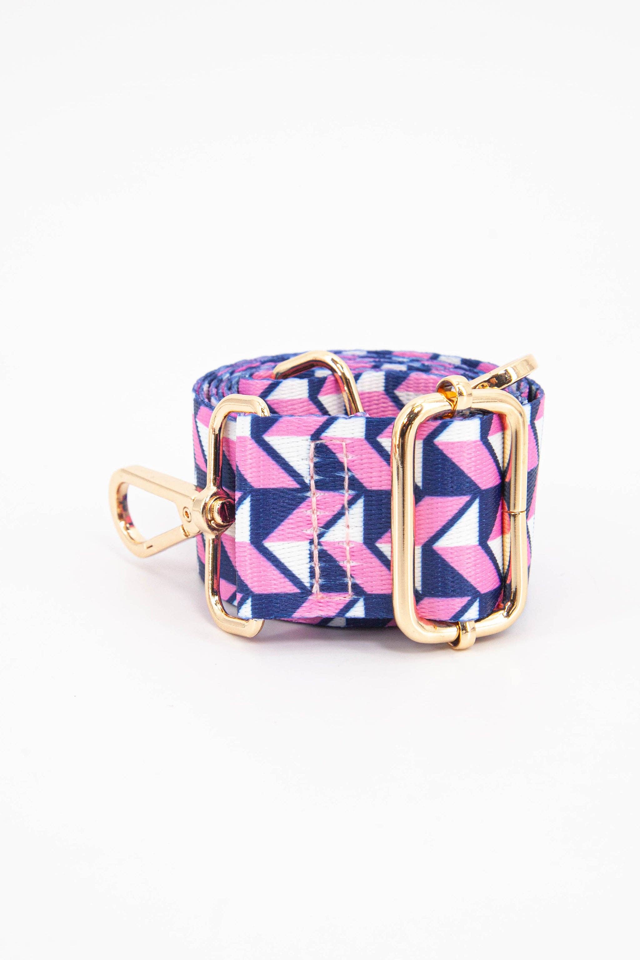 Geometric Chevron Print Bag Strap in Pink Navy Blue