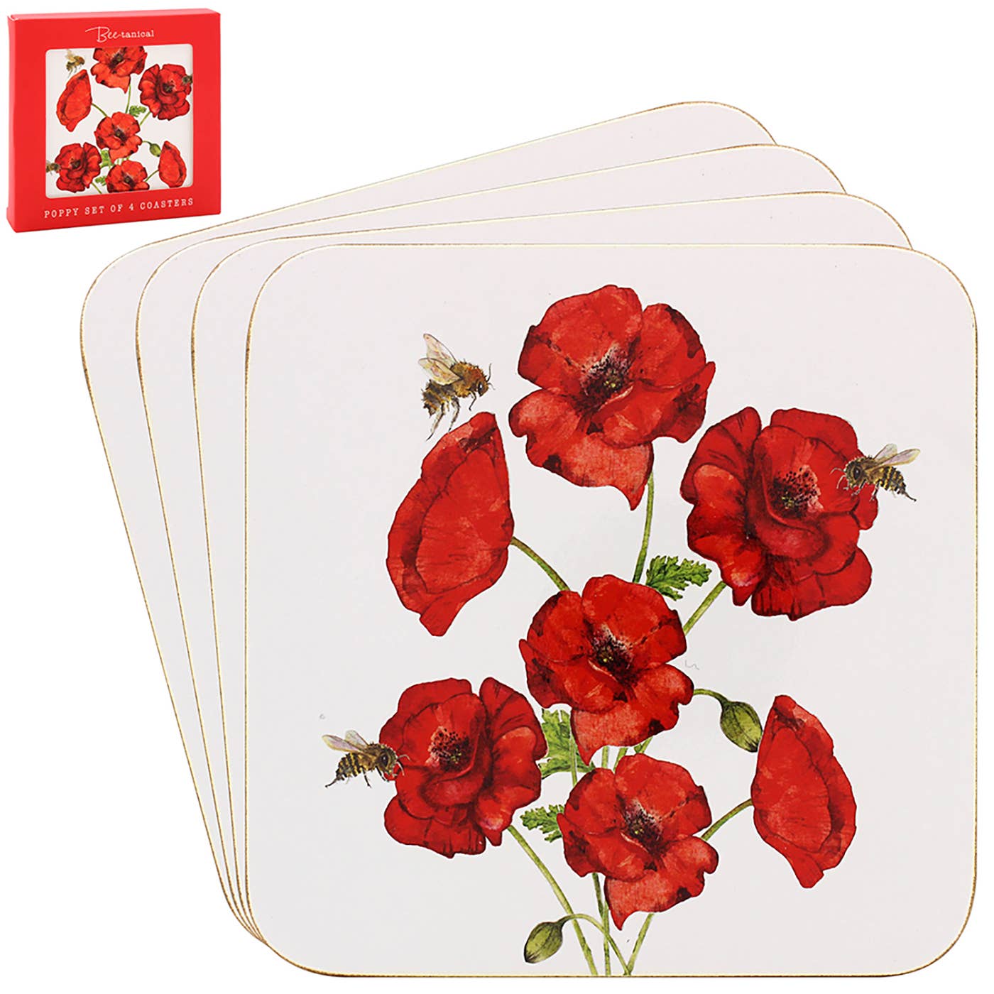 Bee-Tanical Poppy Coaster Set Of 4