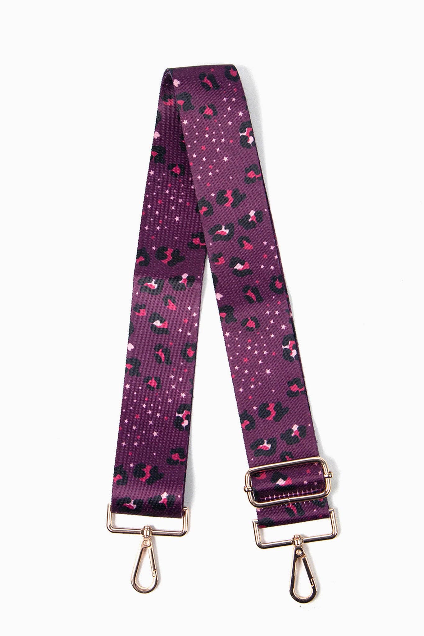 Purple Leopard and Star Print Wide Bag Strap