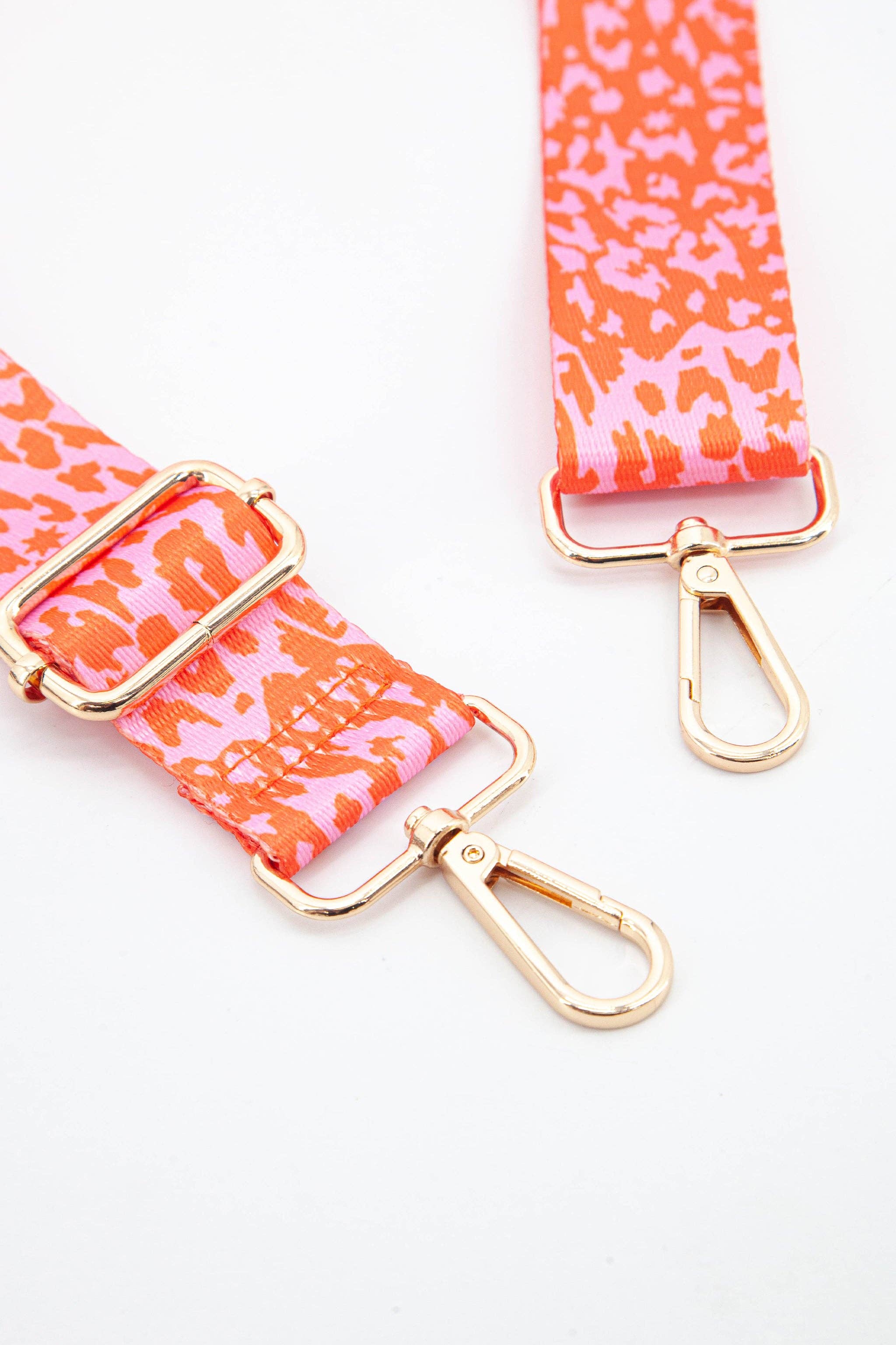 Two Tone Animal and Star Print Bag Strap in Pink & Orange