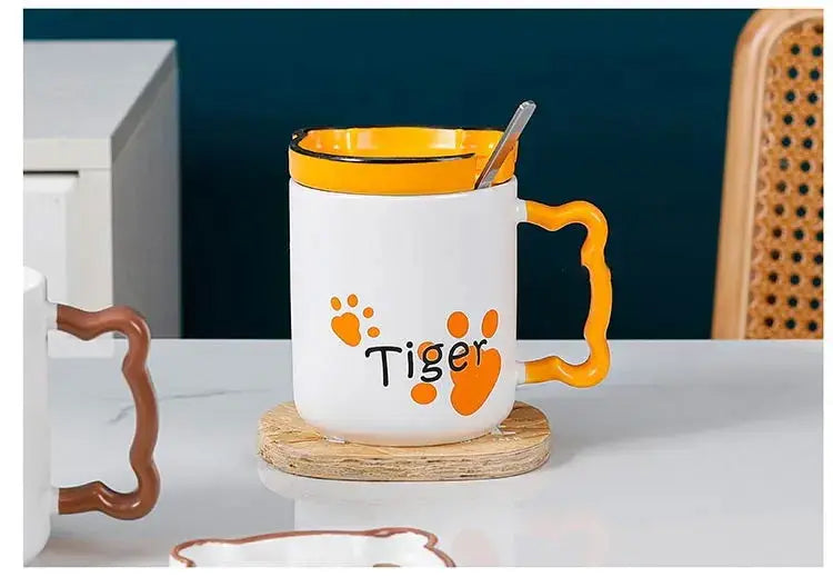 Cartoon Ceramic Mug with Lid Cat Panda Tiger