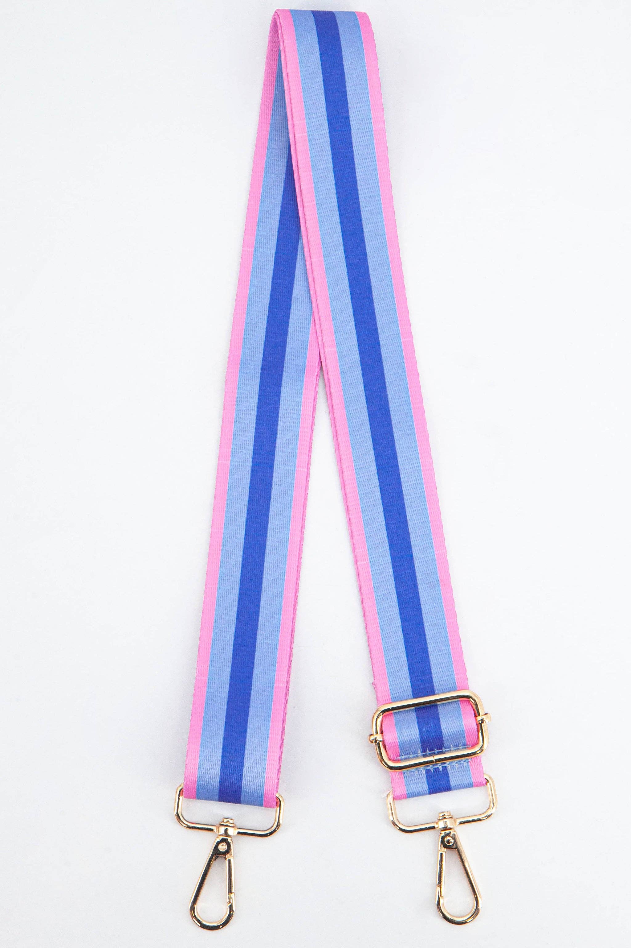 Contrasting Colourblock Striped Bag Strap in Azure Pink