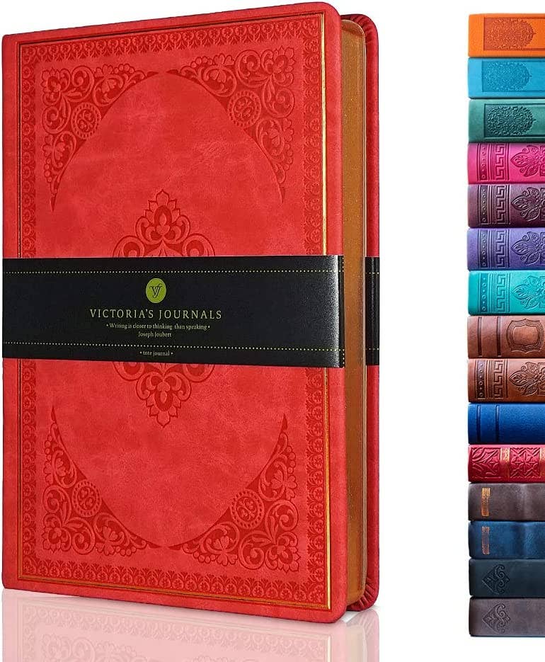 Victoria's Journals Antique Style Diary Vegan Leather (Red)