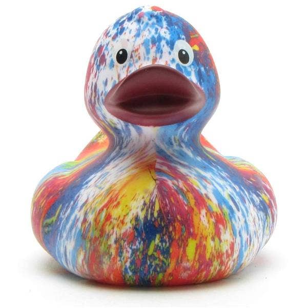 Rainbow rubber duck with purple beak - rubber duck