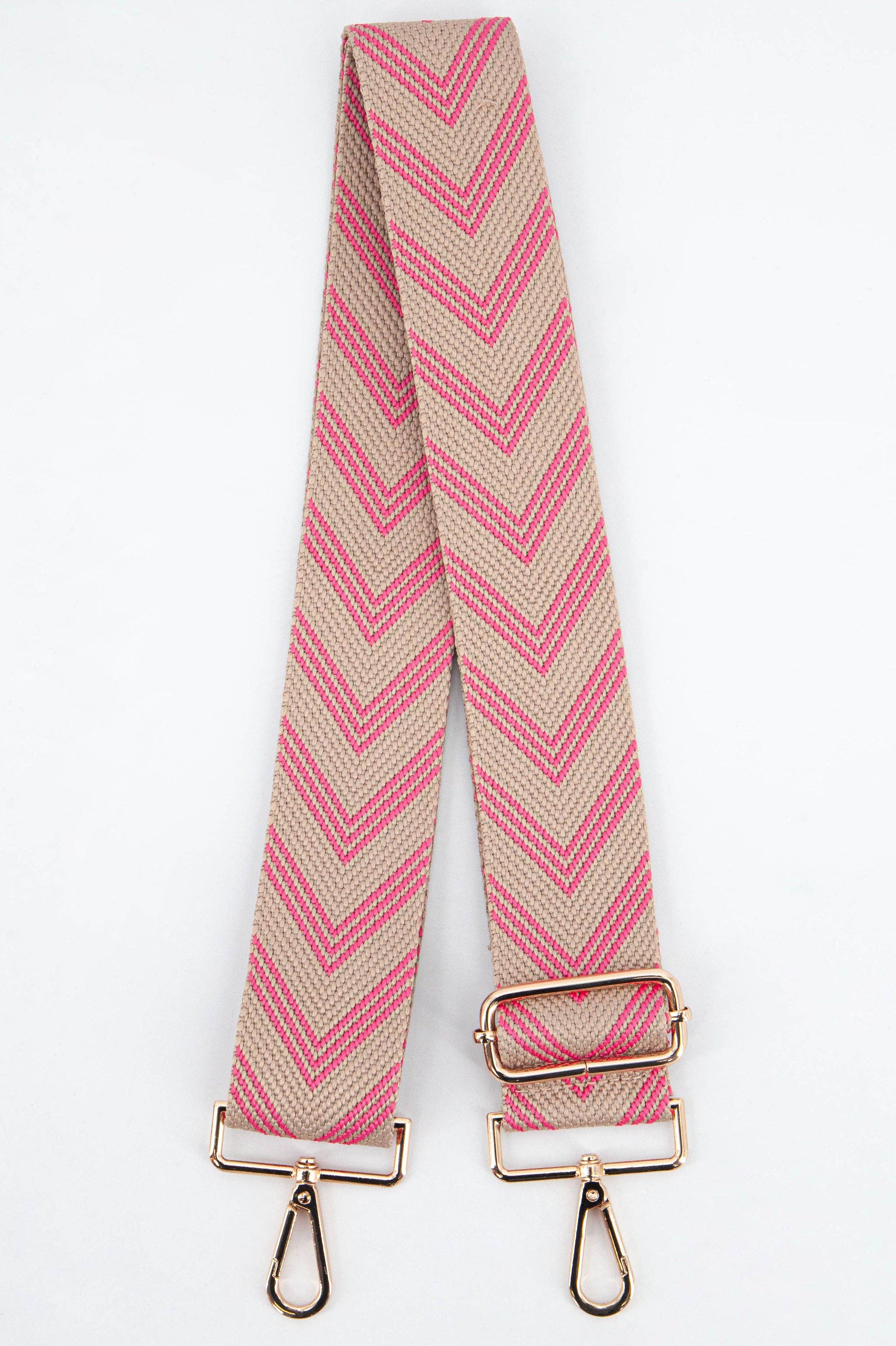 Woven Two Tone Chevron Print Bag Strap in Pink