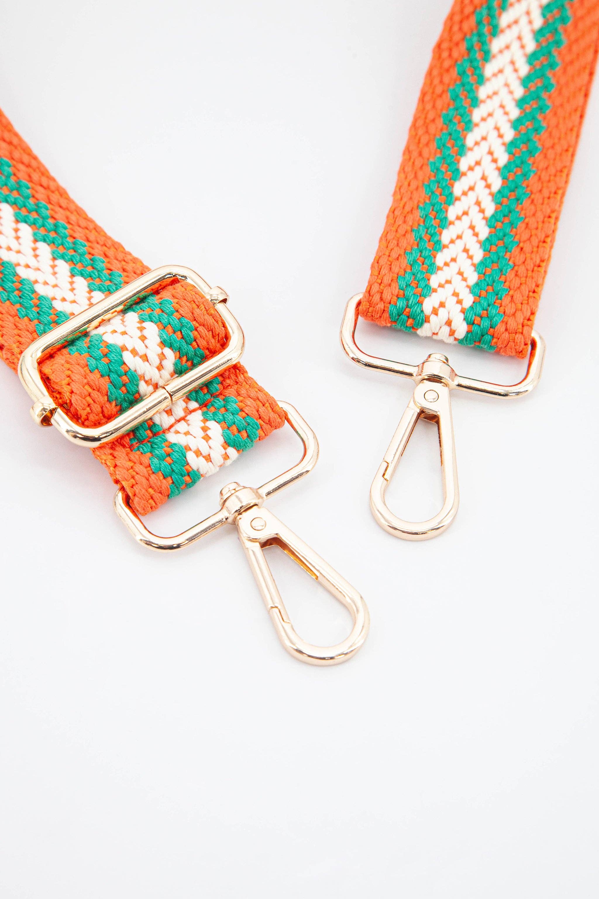 Contrasting Chevron Stripes Bag Strap in Orange & Green