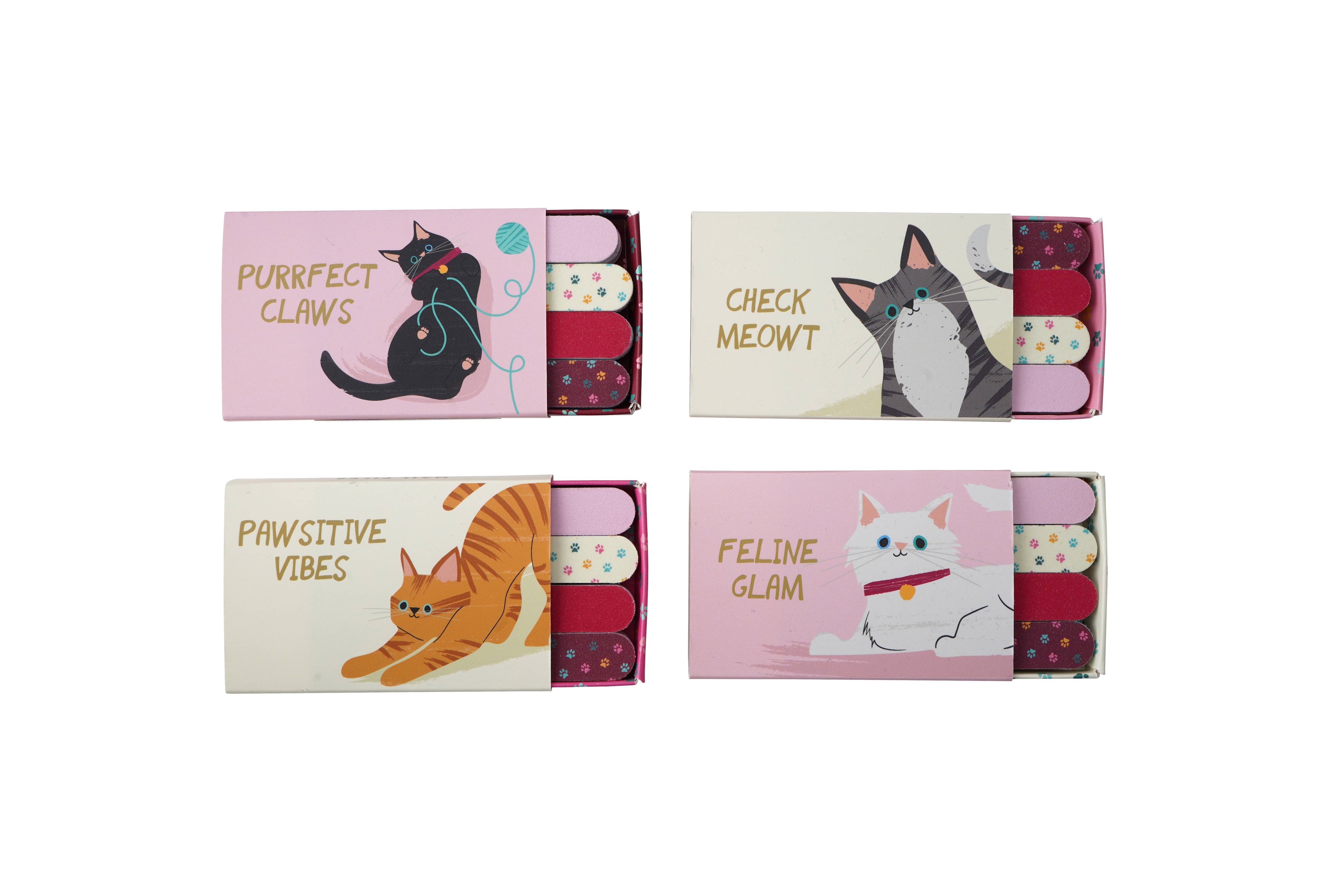 Set of 4 Matchbox Nail Files with Cool Cat Illustration