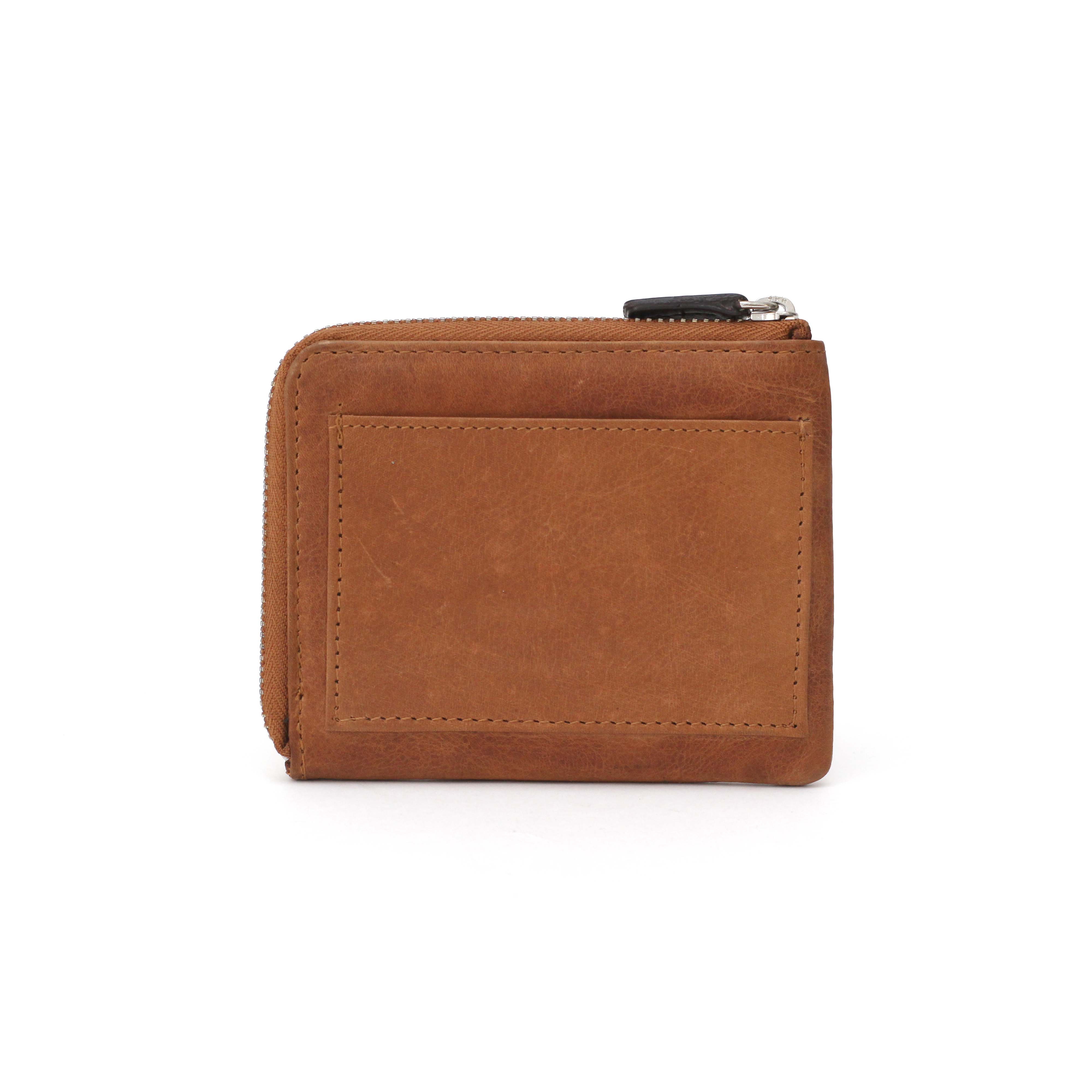 Leather wallet with outer pocket.