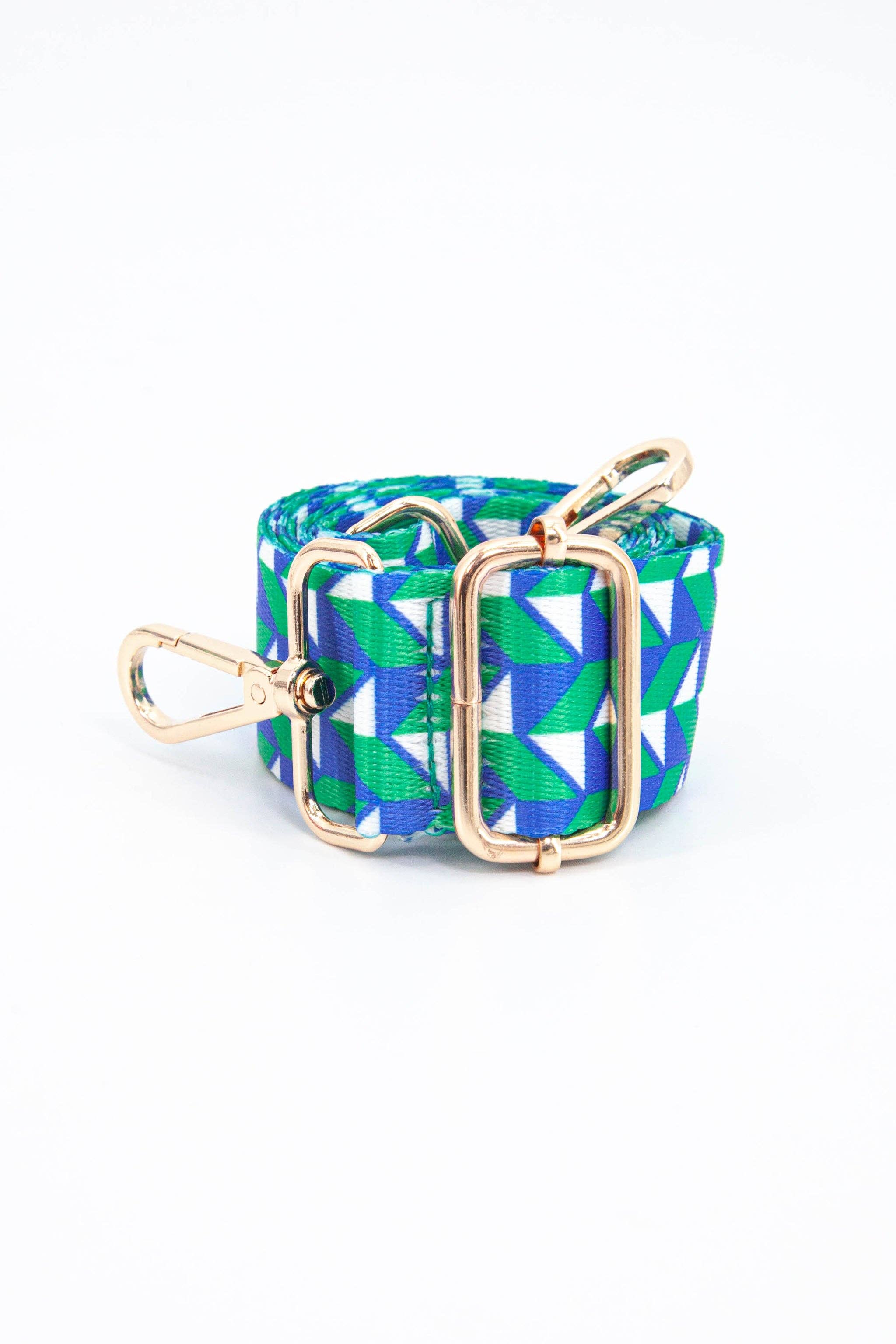 Geometric Chevron Print Bag Strap in Green & Blue