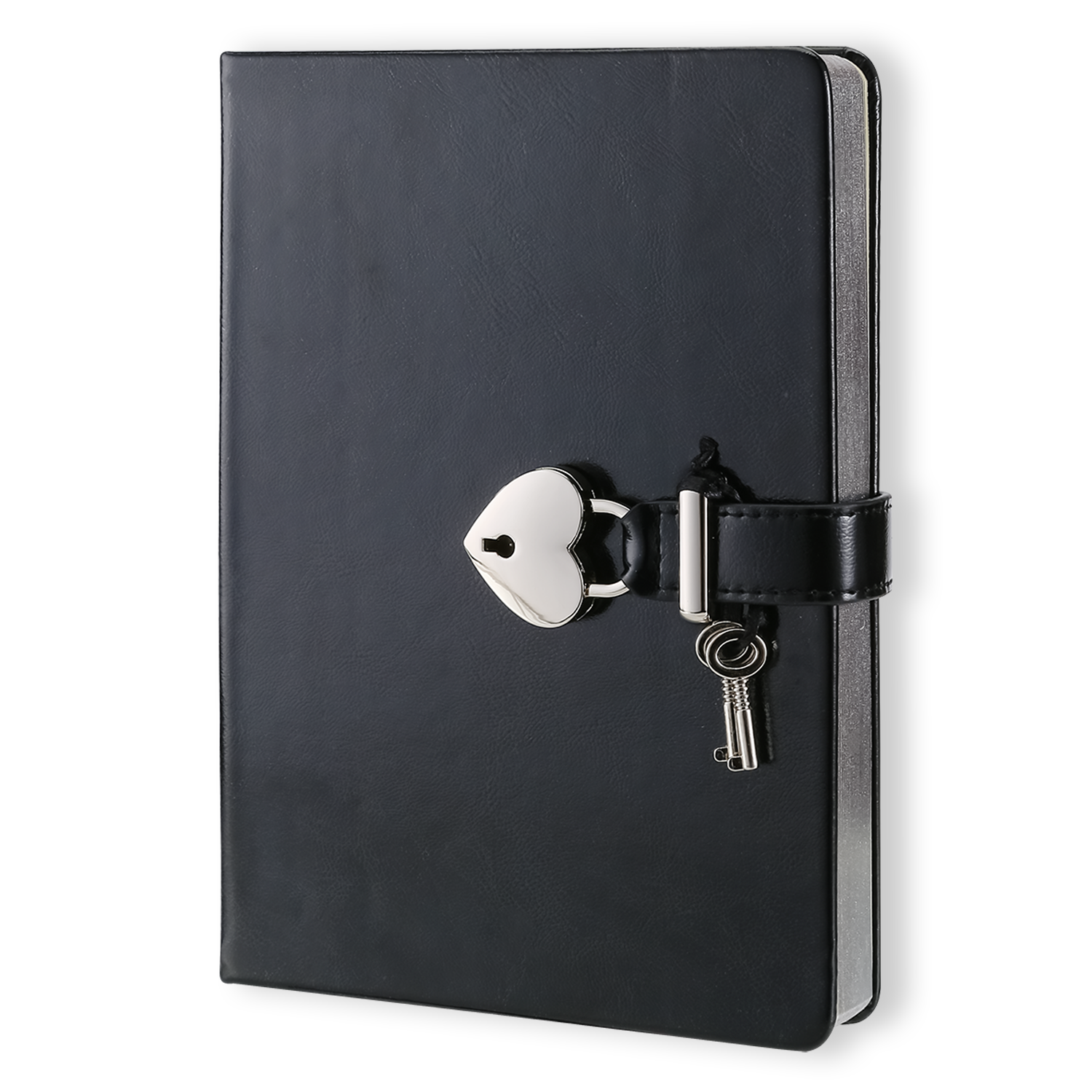 Heart Lock Diary for Girls with Key Vegan (Metallic Black)