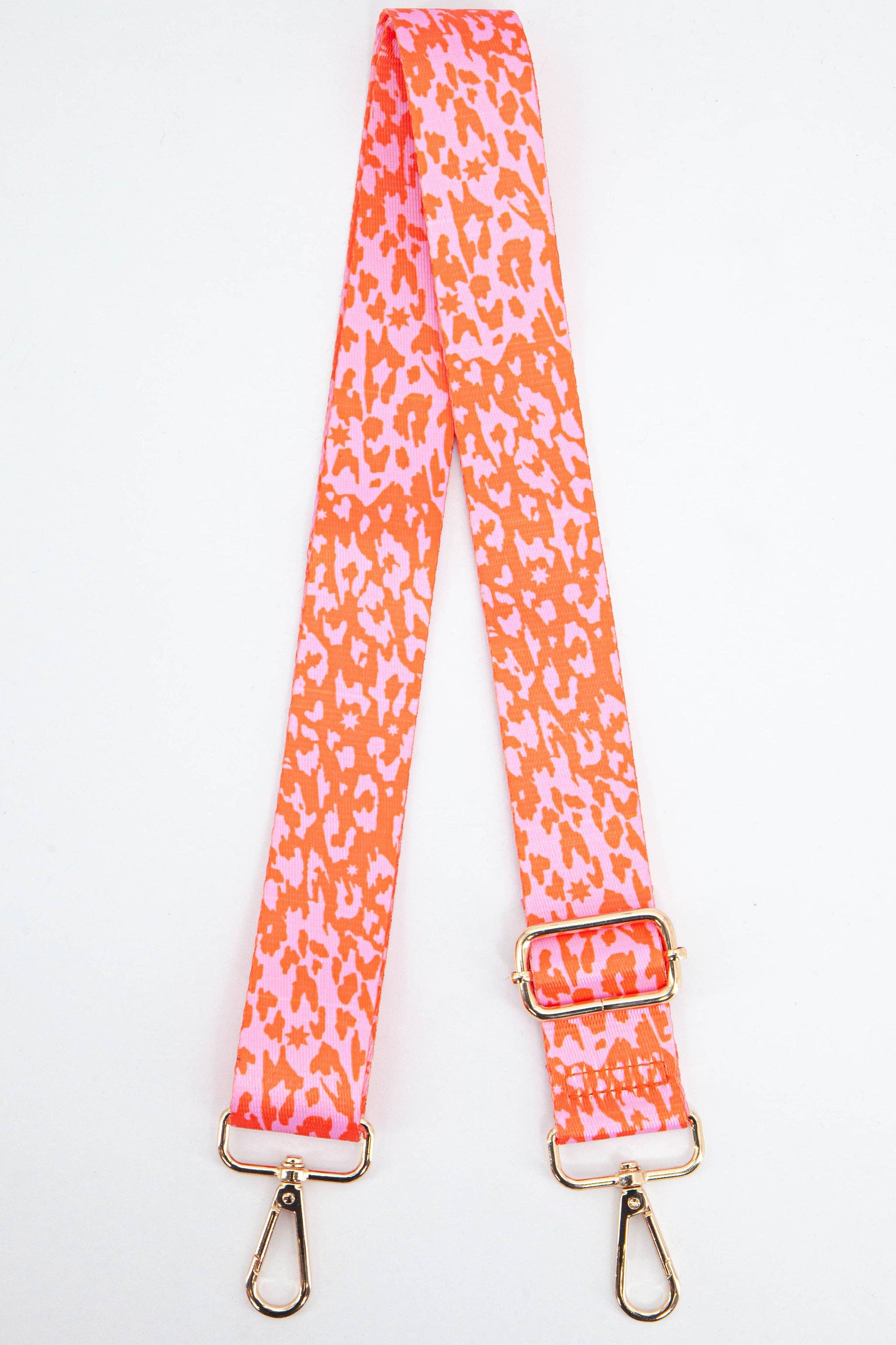 Two Tone Animal and Star Print Bag Strap in Pink & Orange