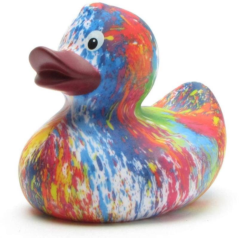 Rainbow rubber duck with purple beak - rubber duck