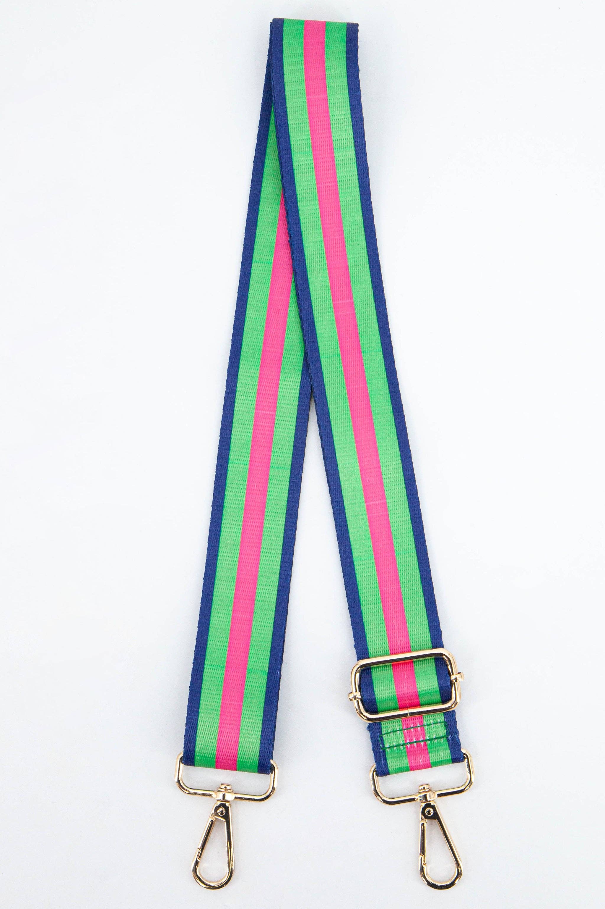 Contrasting Colourblock Striped Bag Strap in Green & Pink