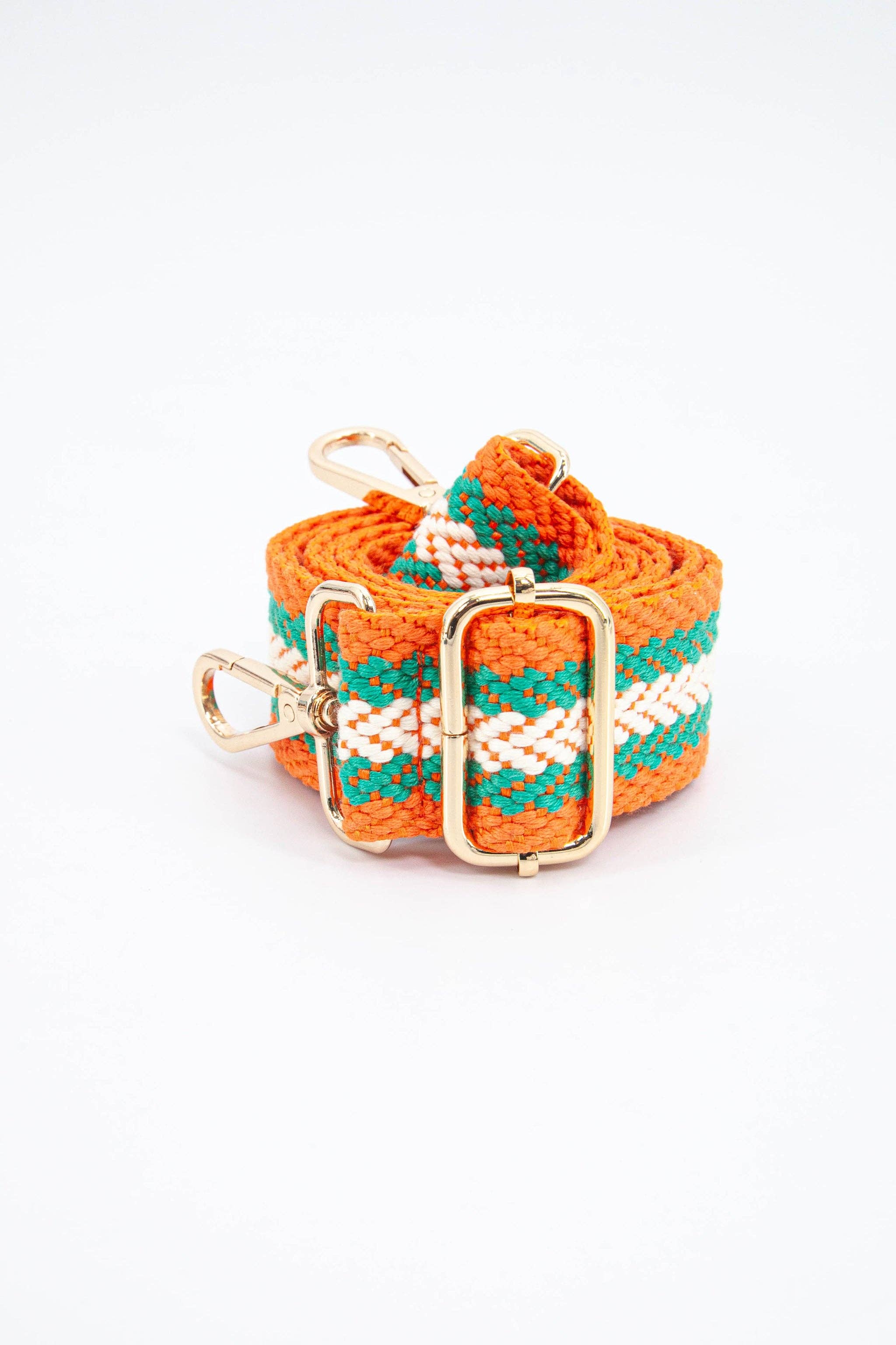 Contrasting Chevron Stripes Bag Strap in Orange & Green