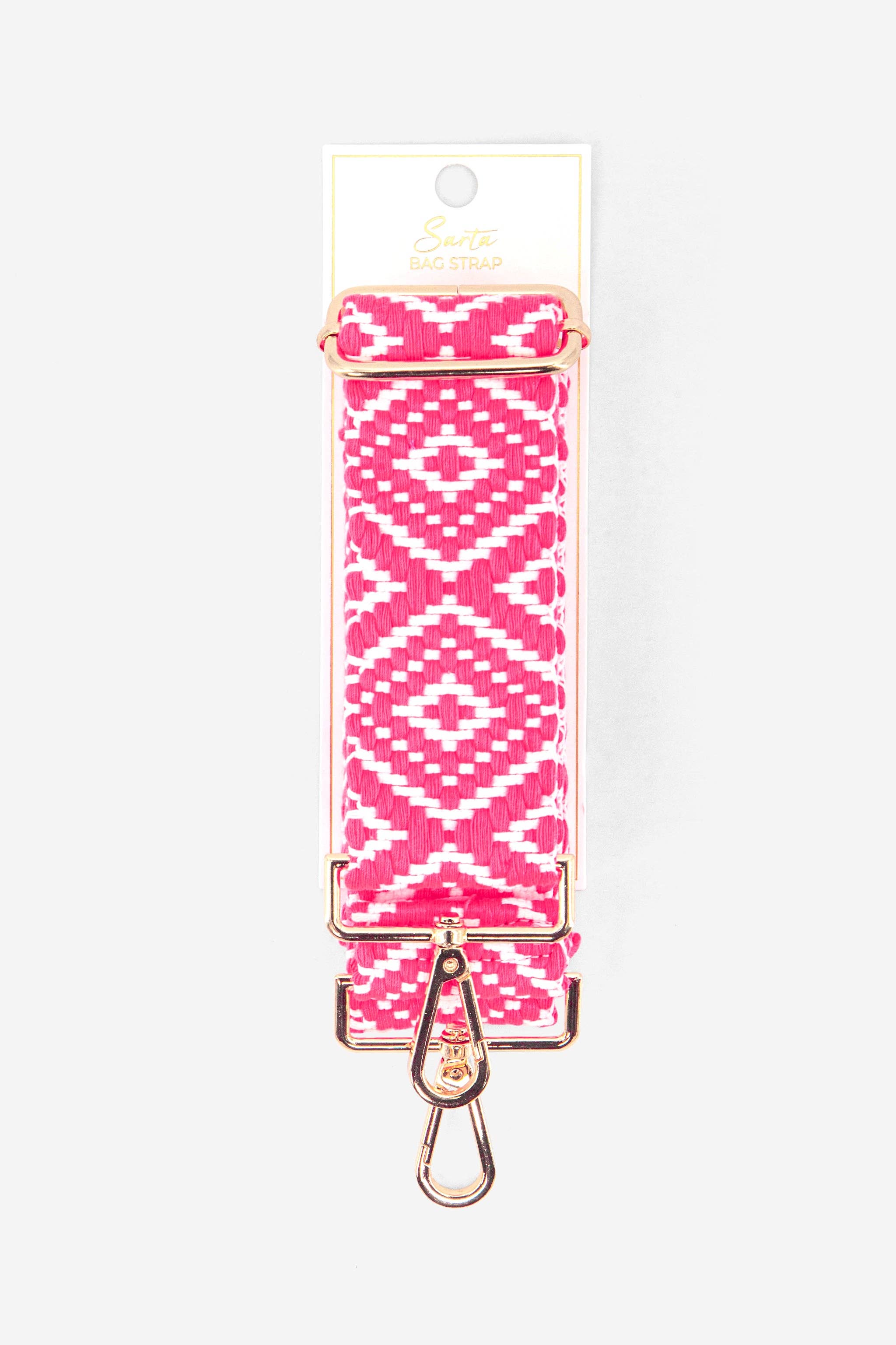 Two Tone Ikat Print Woven Bag Strap in Neon Pink