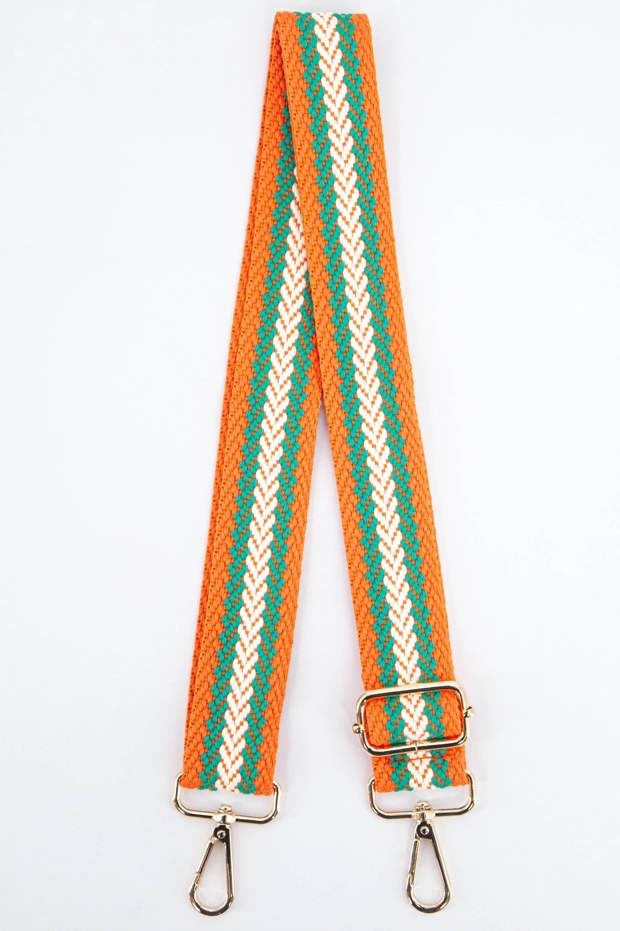 Contrasting Chevron Stripes Bag Strap in Orange & Green