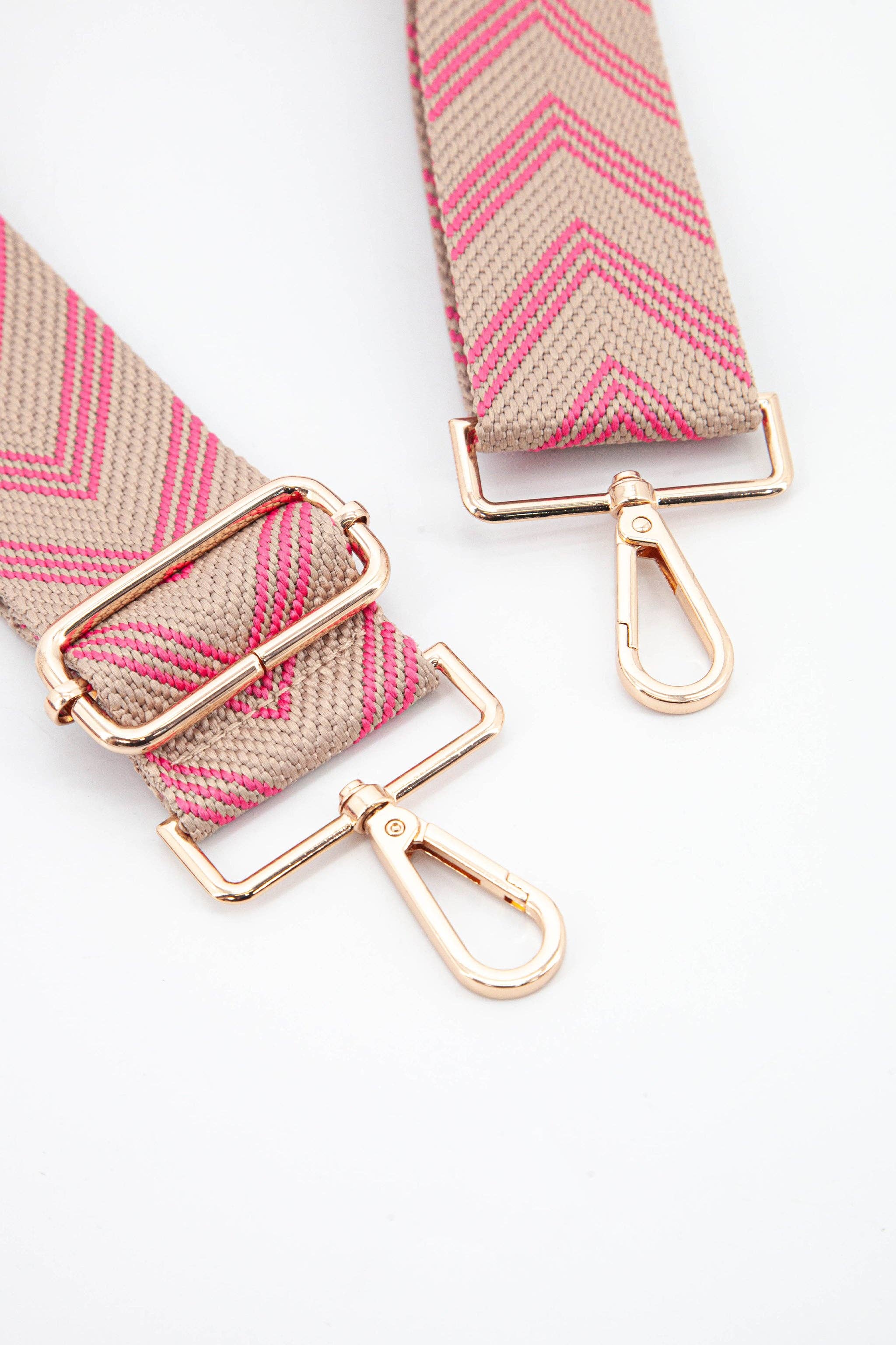 Woven Two Tone Chevron Print Bag Strap in Pink