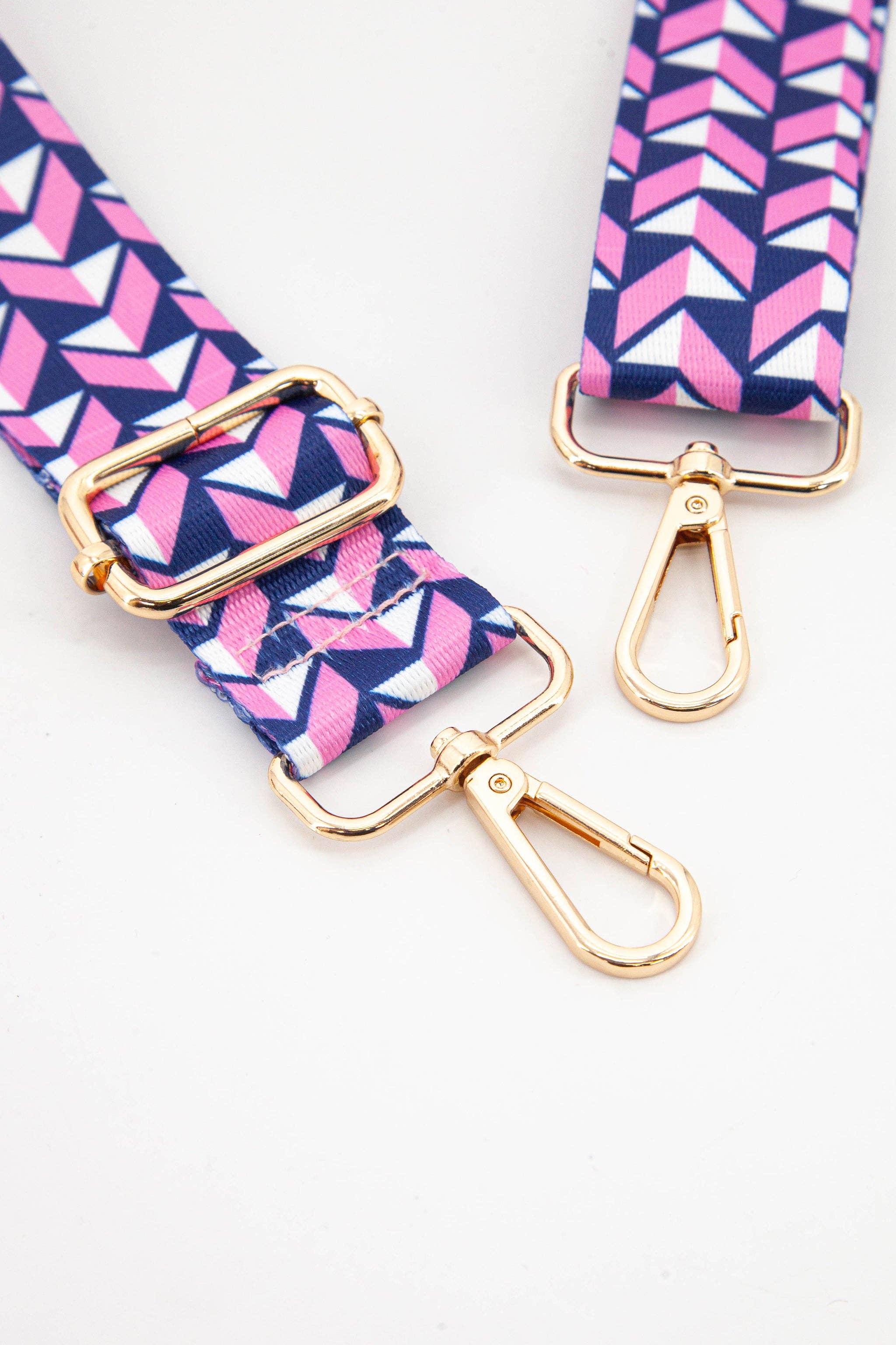 Geometric Chevron Print Bag Strap in Pink Navy Blue