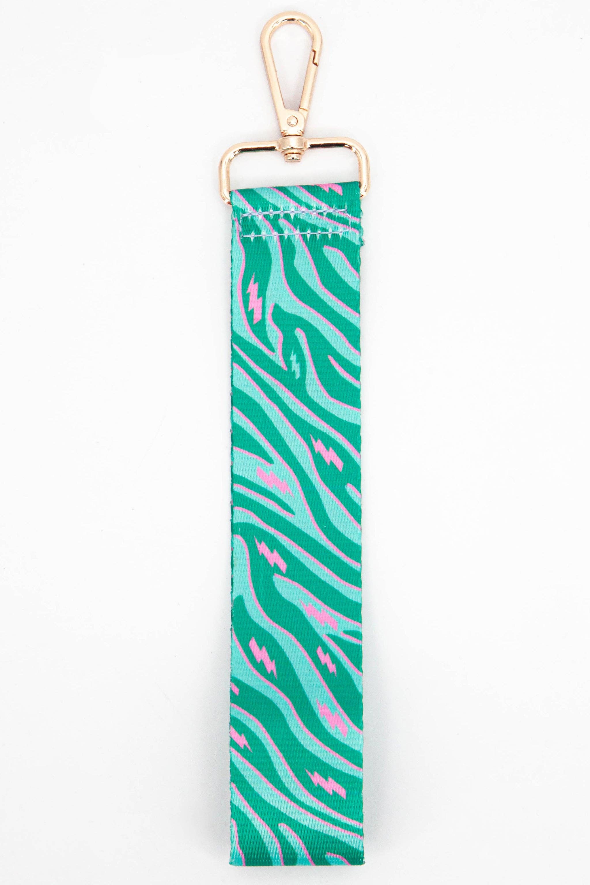 Two Tone Zebra & Lightning Bolt Wrist Strap in Green & Pink