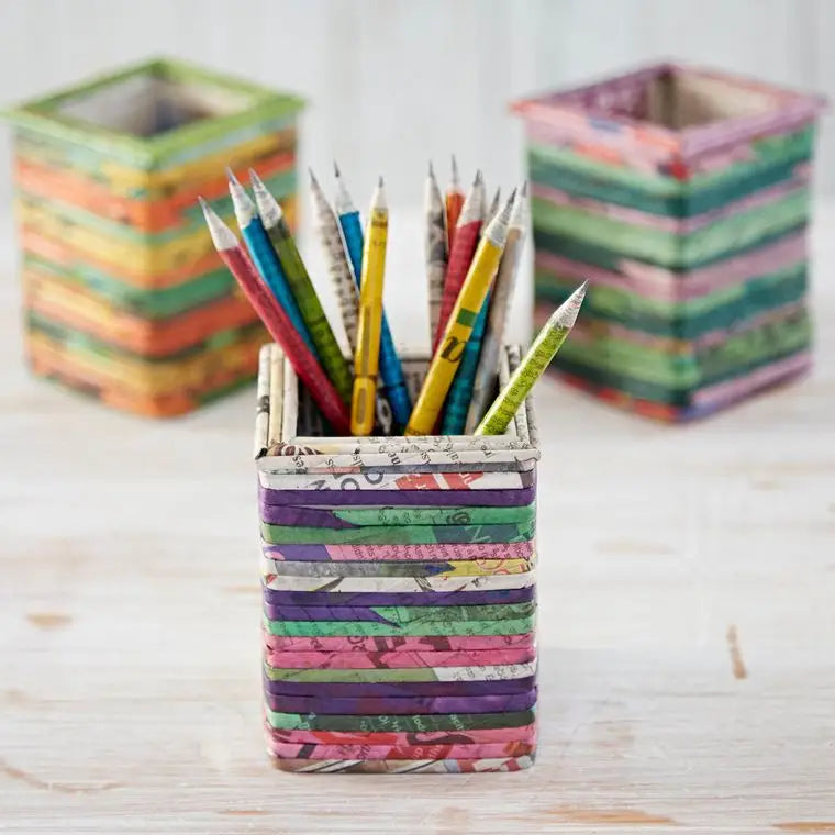 Recycled Newspaper Square Pencil Holder