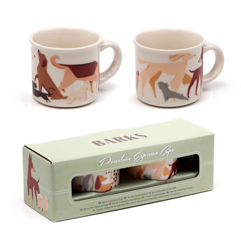 Barks Dog Set of 2 Porcelain Espresso Cups