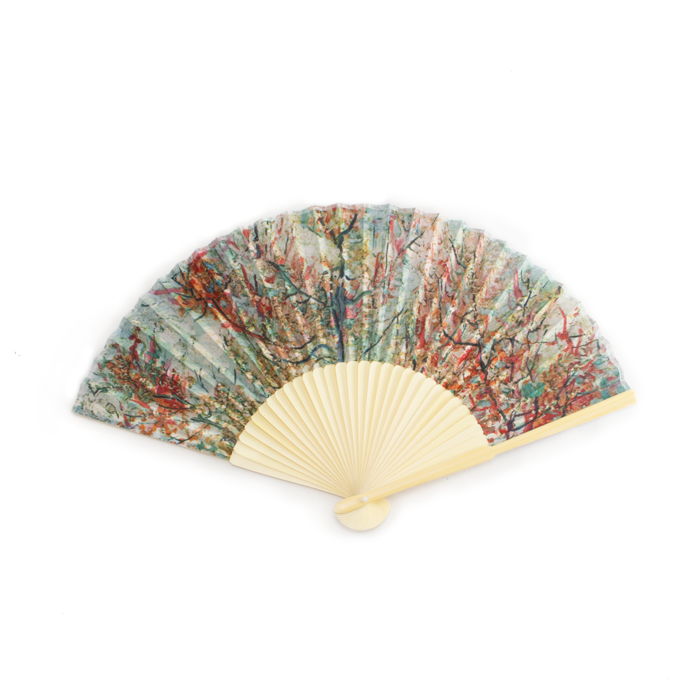 Hand Fan, Bamboo,  Pink peach blossom, Van Gogh