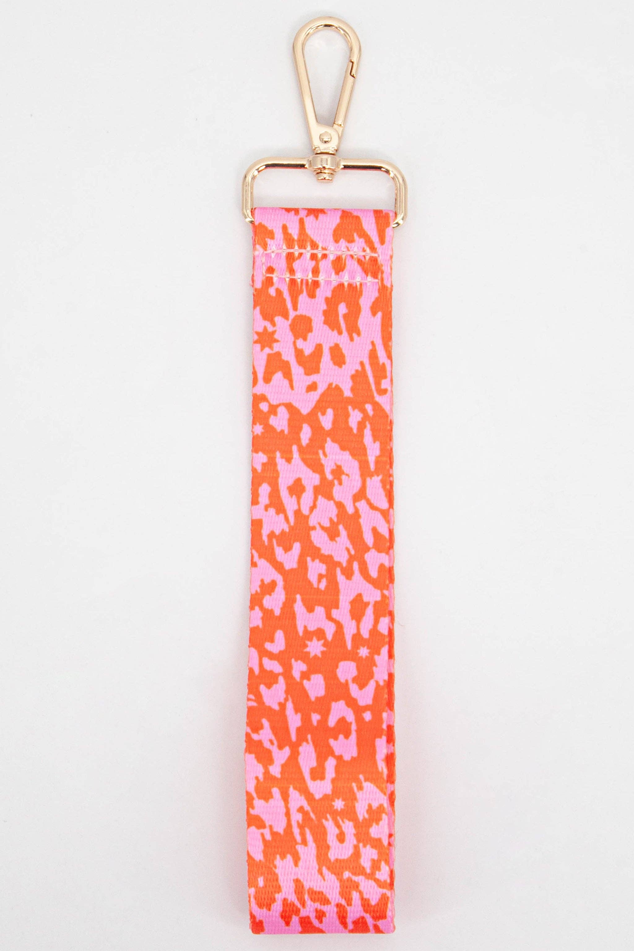 Two Tone Animal & Star Print Wrist Strap in Pink & Orange