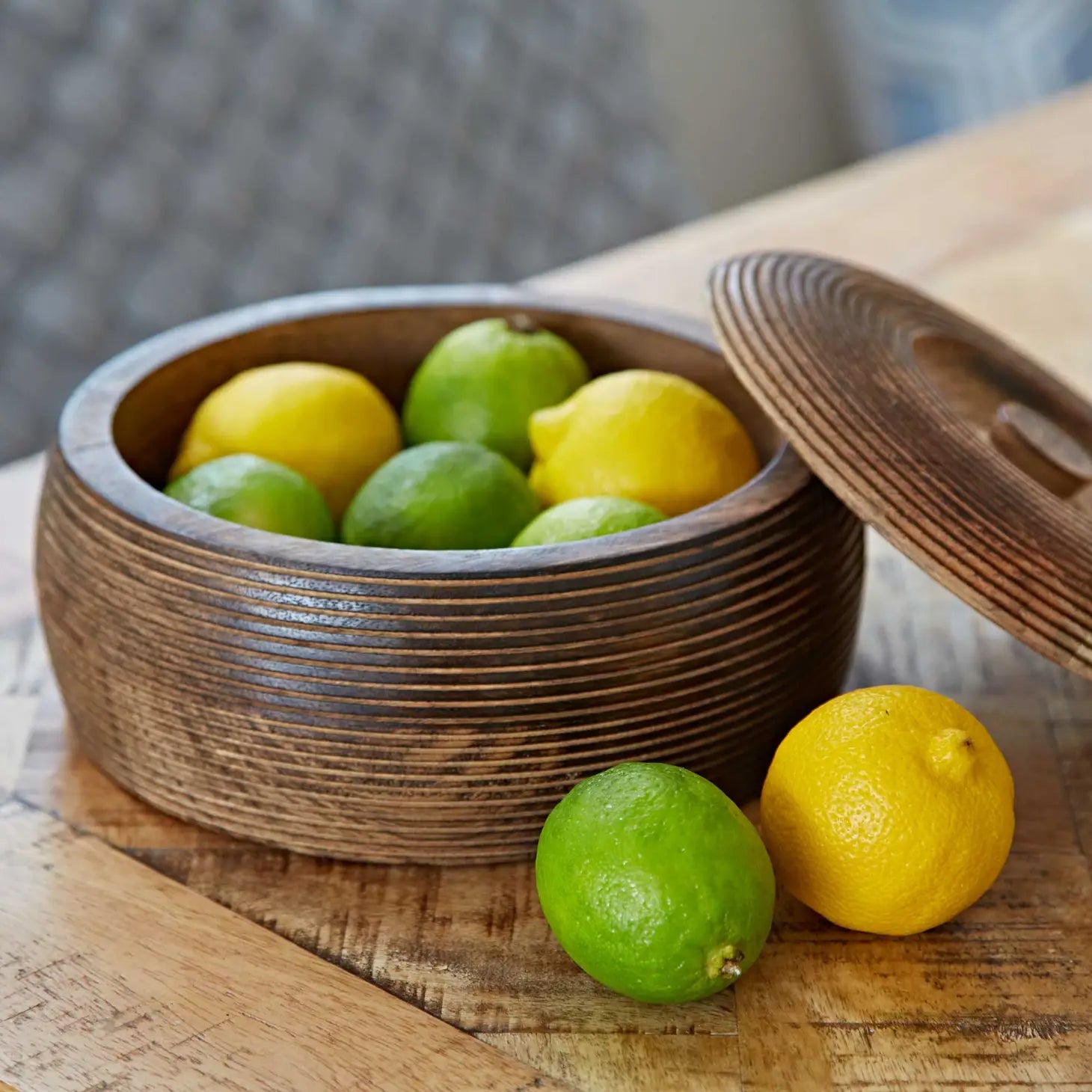 Handmade Carved Mango Wood Bowl with Lid