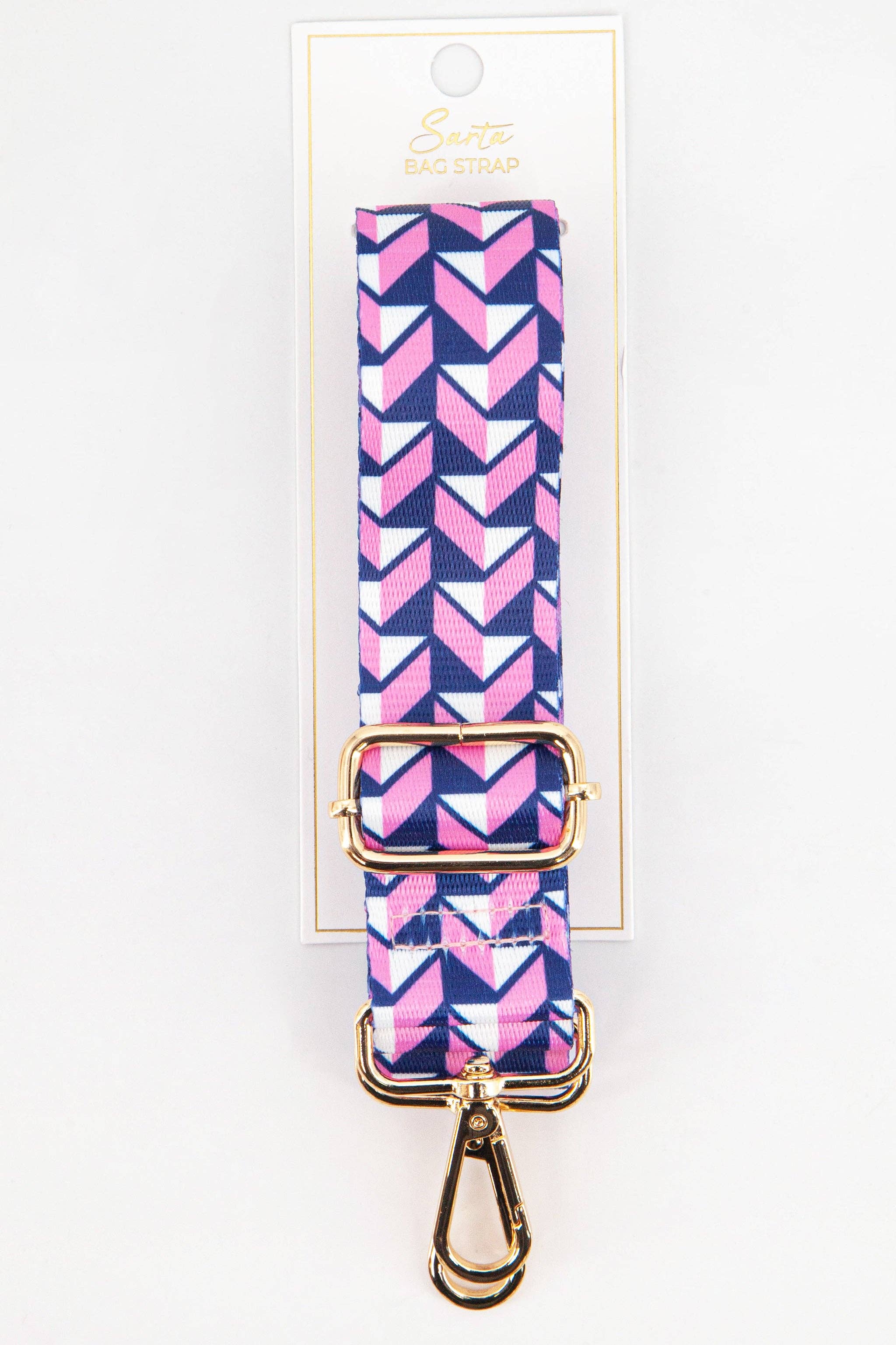 Geometric Chevron Print Bag Strap in Pink Navy Blue