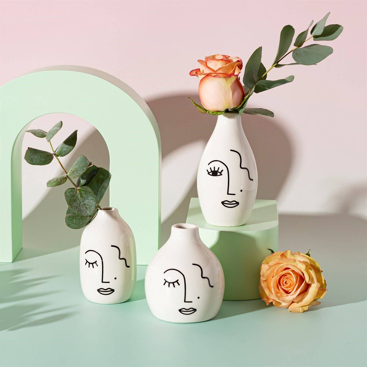 Abstract Face Vases- Set of 3