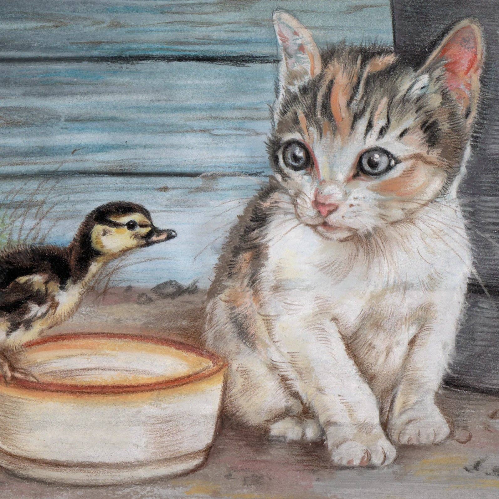 Square card - Cat & Chick - Friends for life