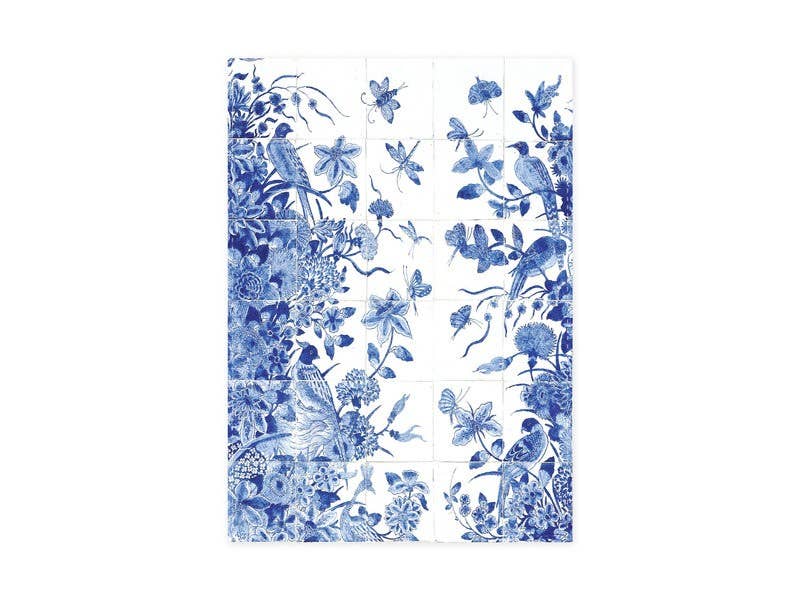 Tea Towel, Tile Tableau With Blue Birds