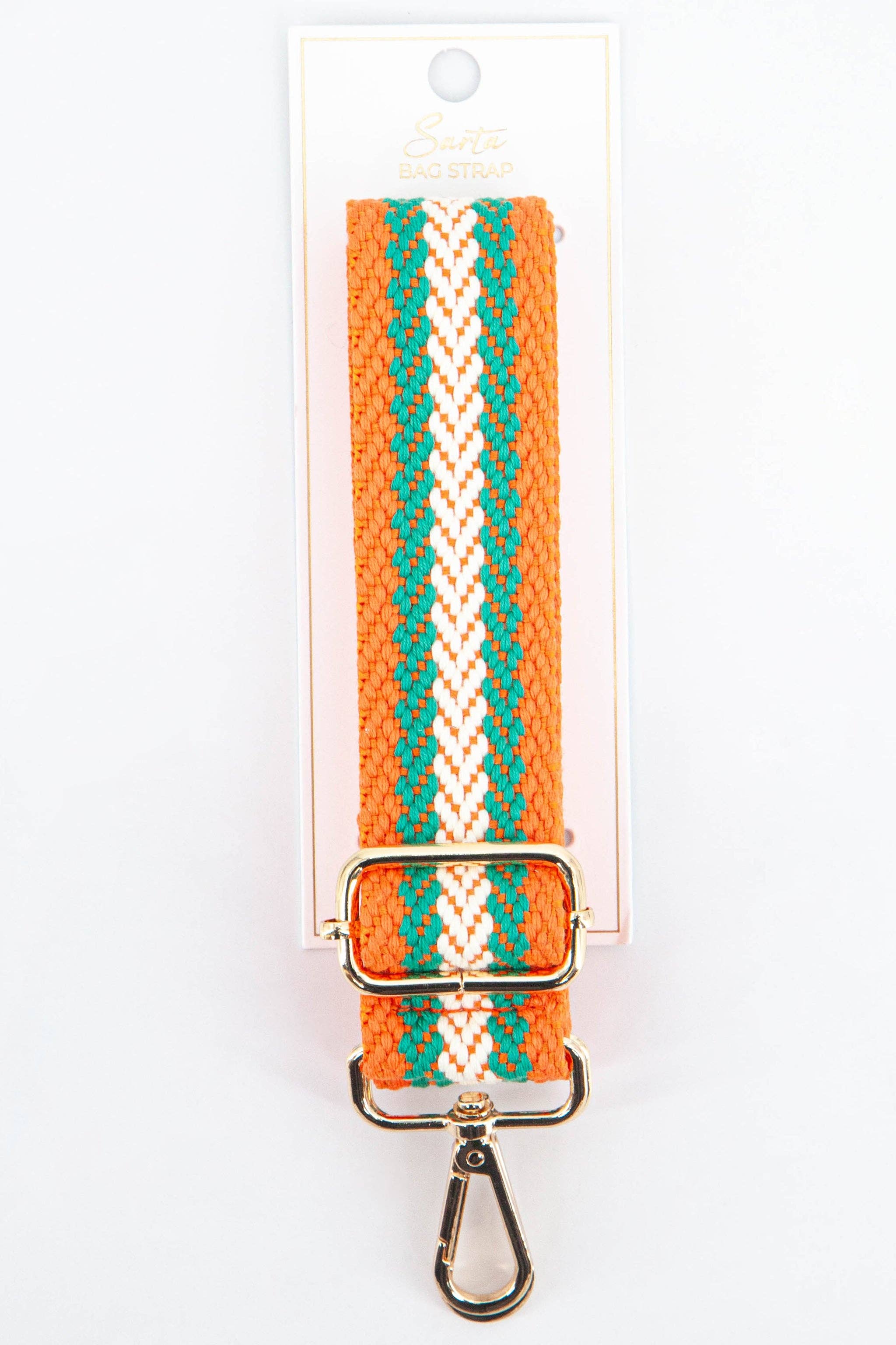 Contrasting Chevron Stripes Bag Strap in Orange & Green