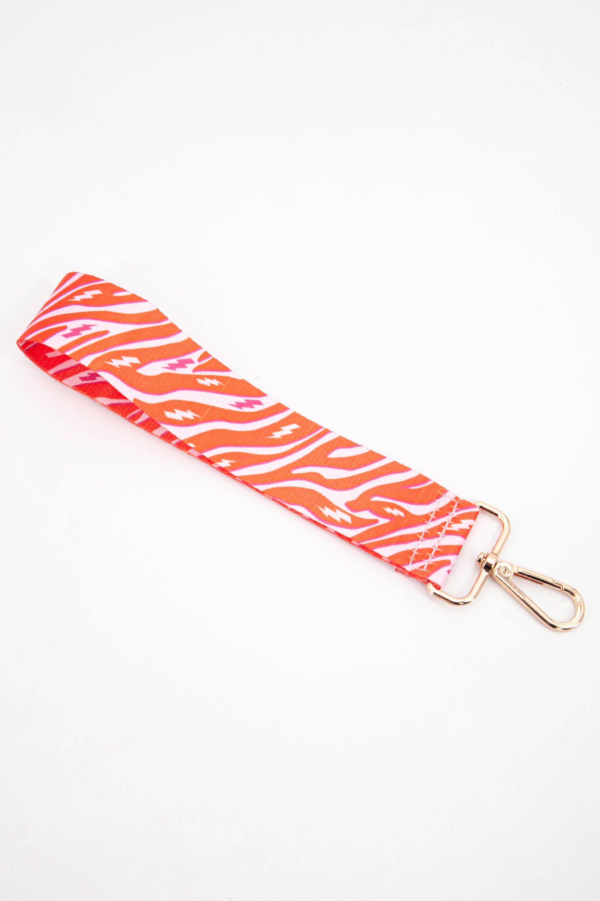 Two Tone Zebra & Lightning Bolt Wrist Strap in Pink & Orange