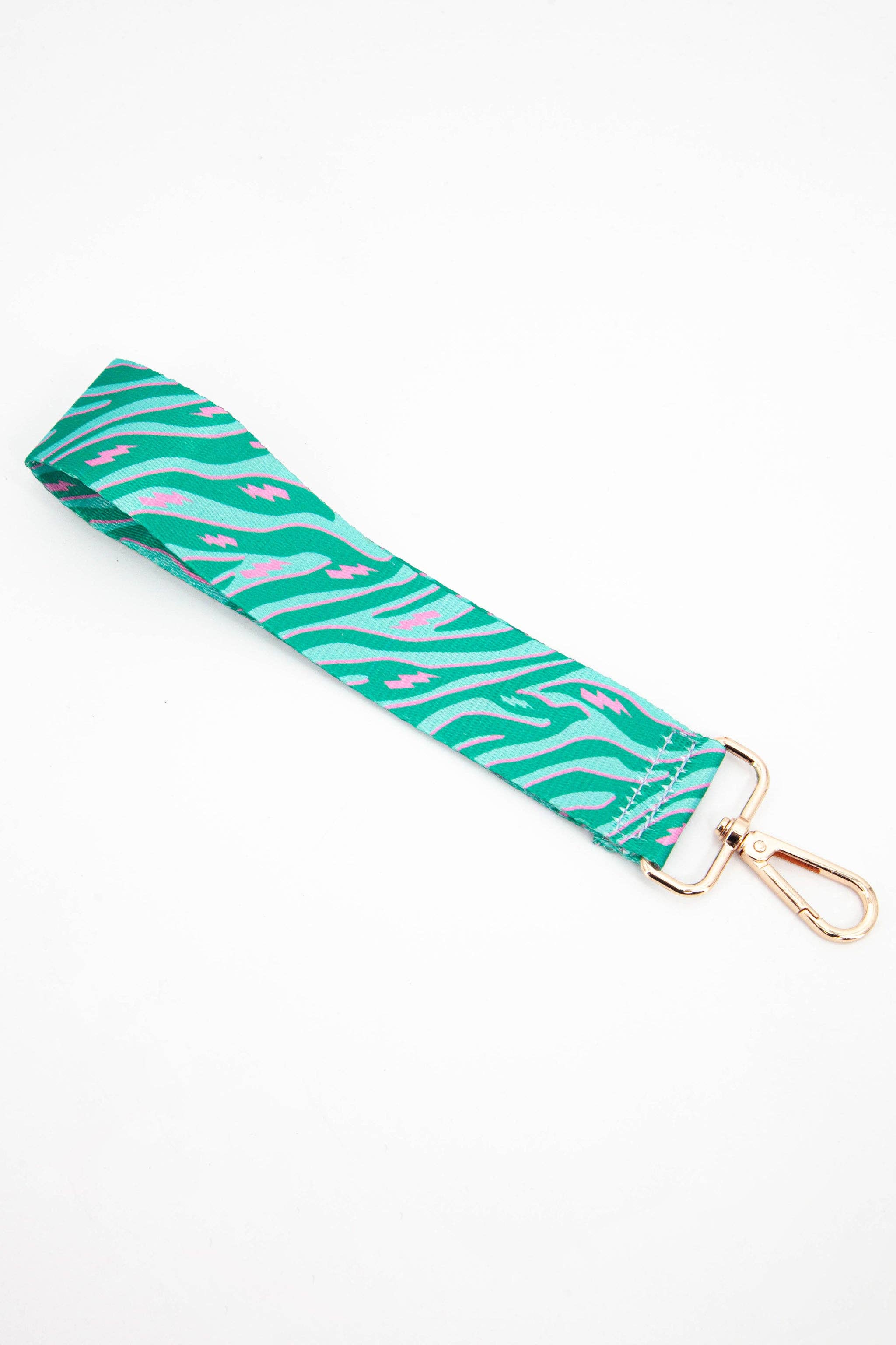 Two Tone Zebra & Lightning Bolt Wrist Strap in Green & Pink