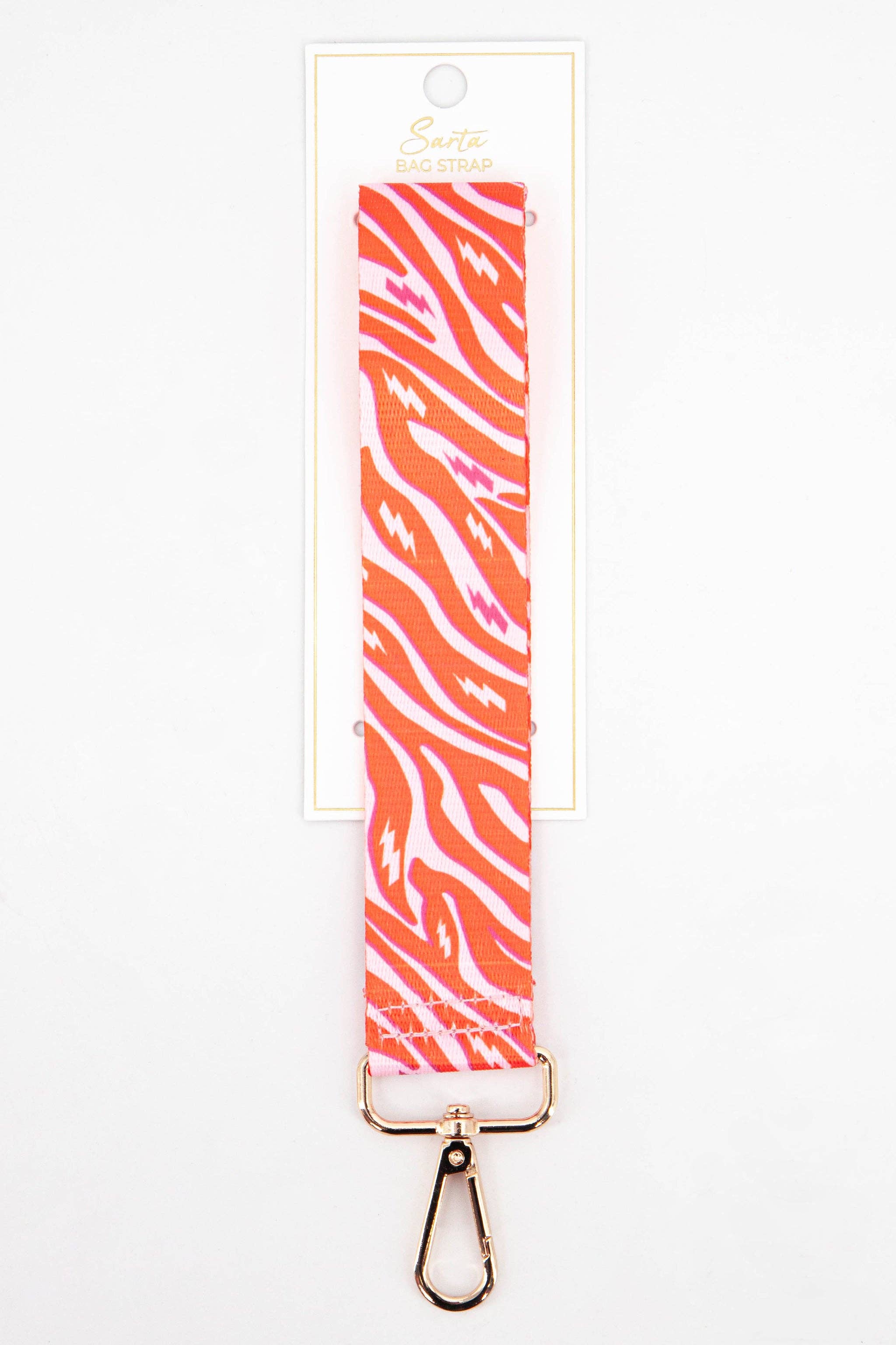 Two Tone Zebra & Lightning Bolt Wrist Strap in Pink & Orange