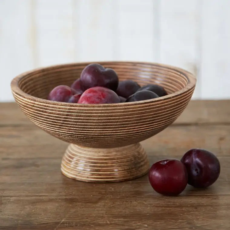 Handmade Carved Mango Wood Raised Bowl