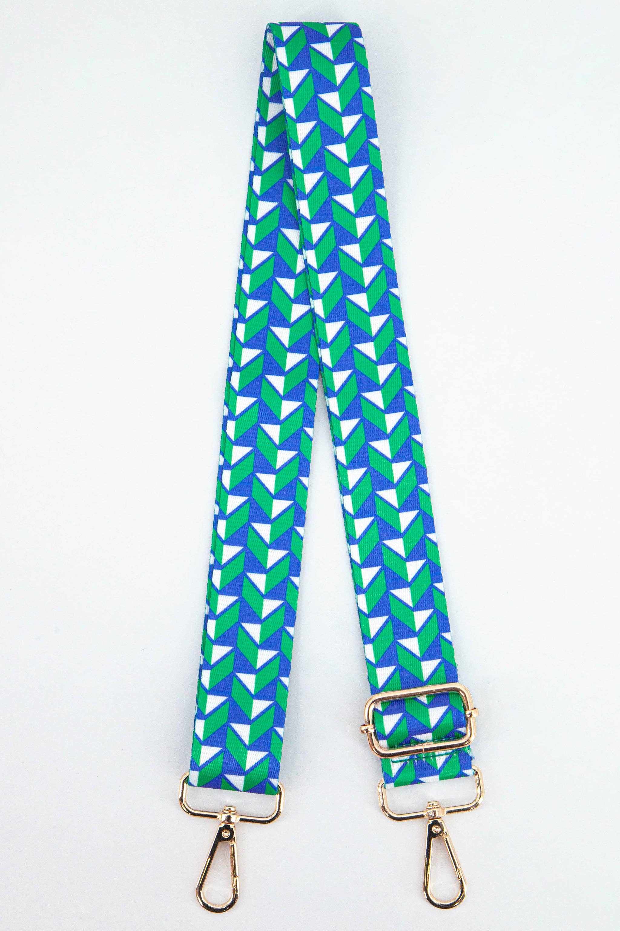 Geometric Chevron Print Bag Strap in Green & Blue