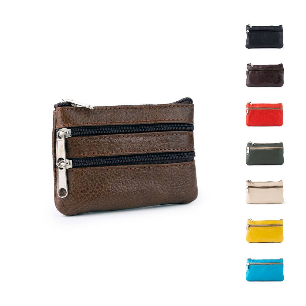 Economic Leather Wallet with 3 Zippers - S