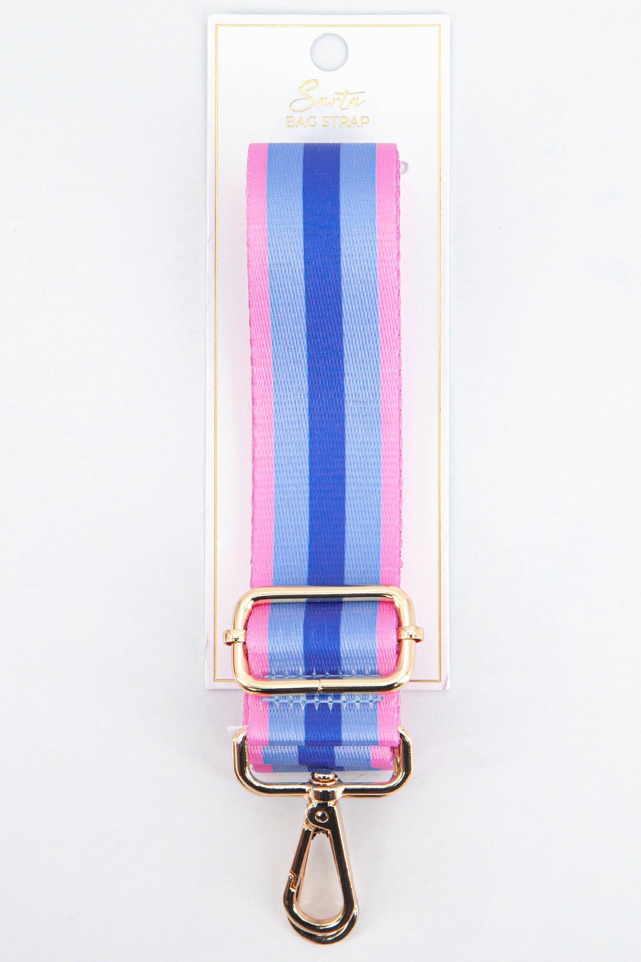 Contrasting Colourblock Striped Bag Strap in Azure Pink