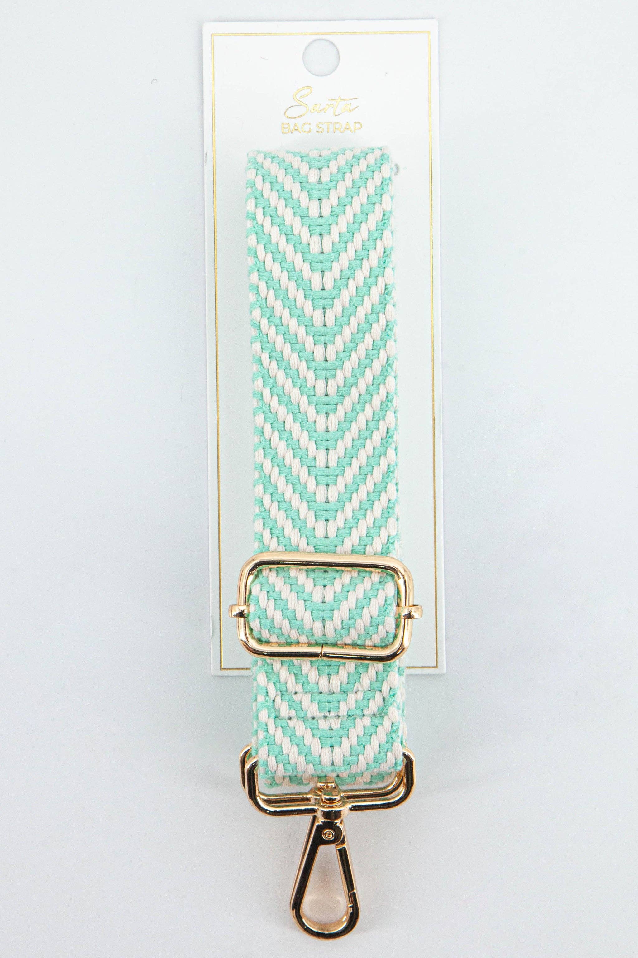 Woven Chevron Print Bag strap in Mint Green