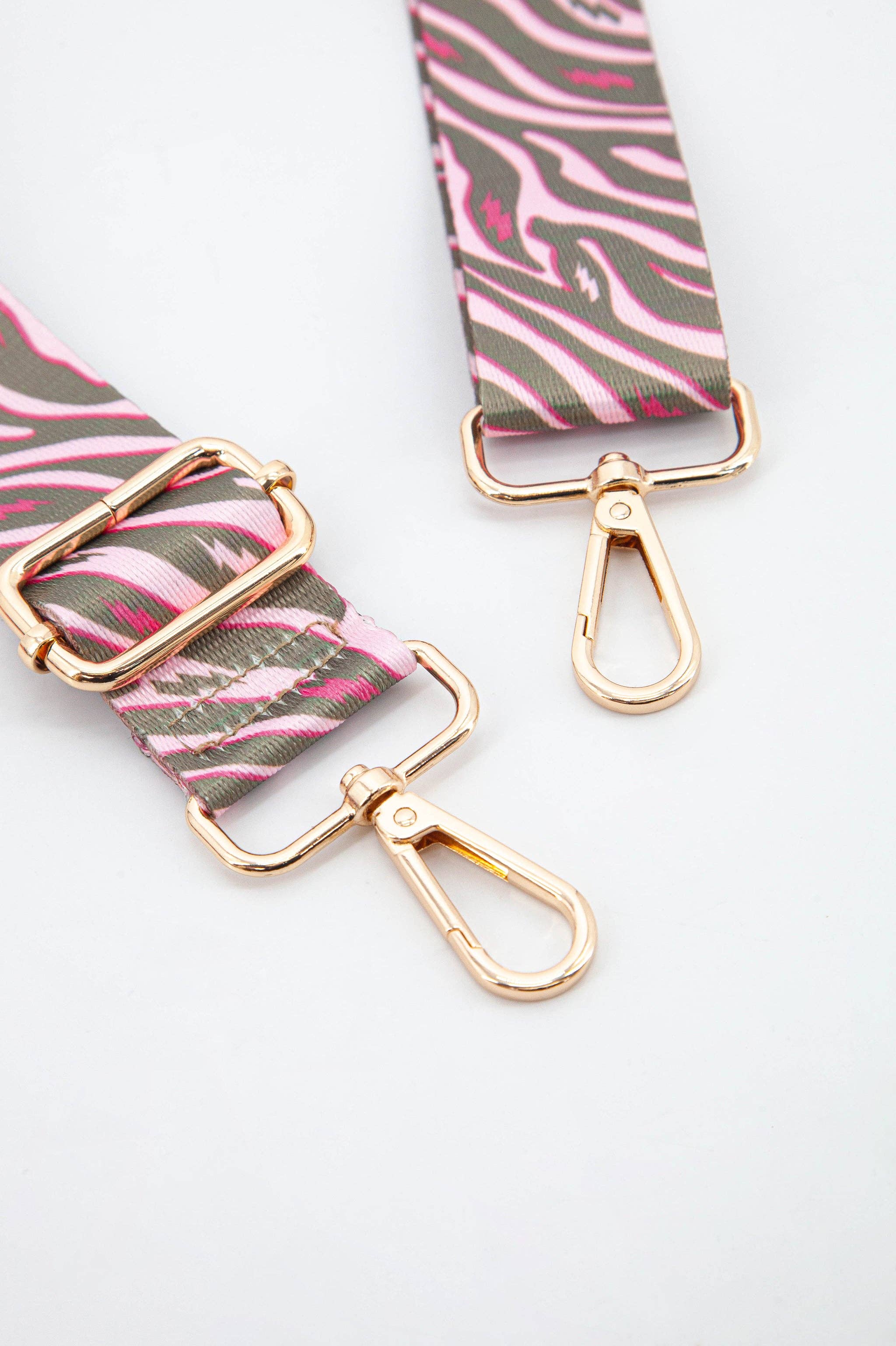 Two Tone Zebra and Lightning Bolt Bag Strap in Khaki & Pink