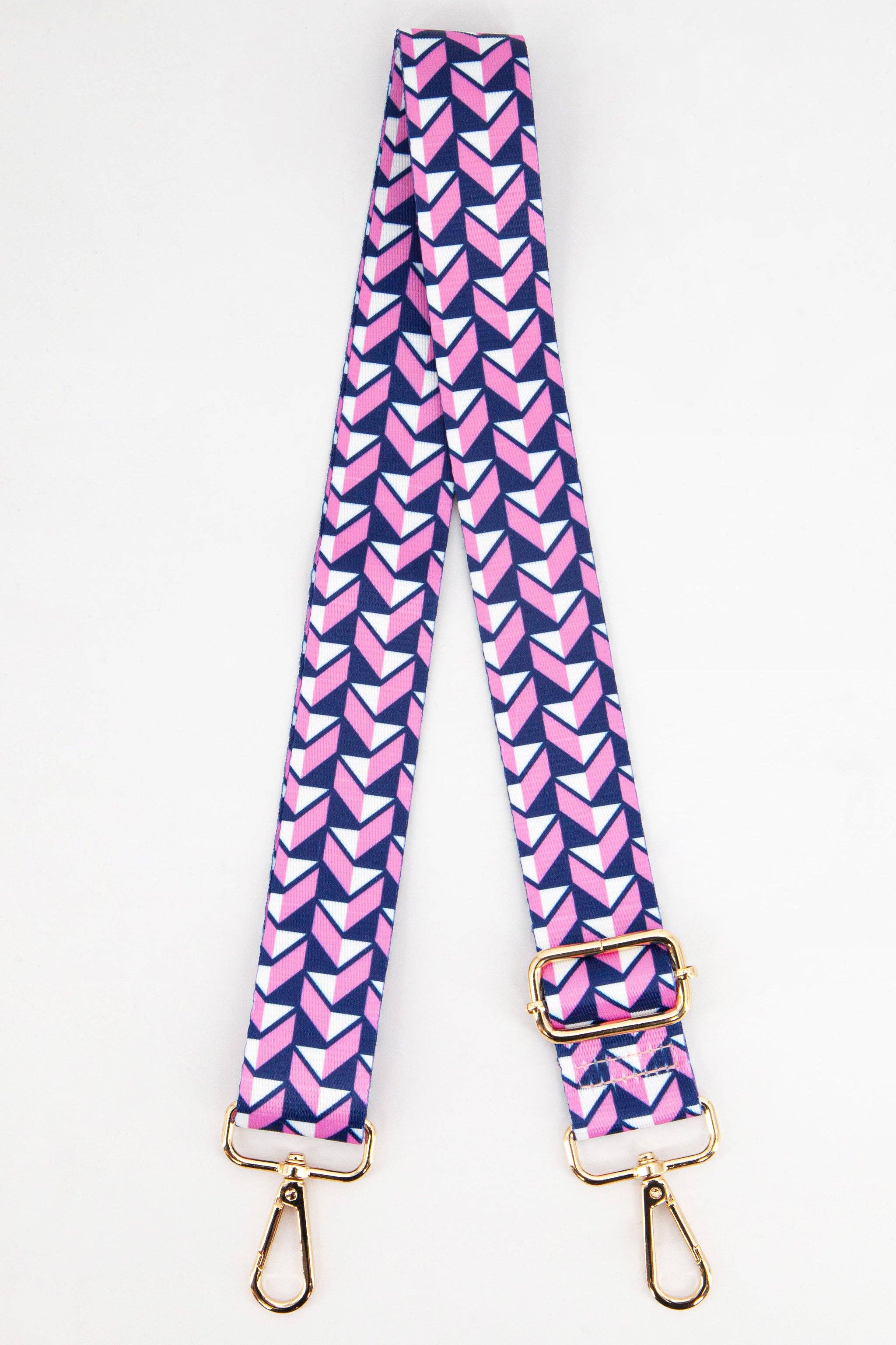 Geometric Chevron Print Bag Strap in Pink Navy Blue