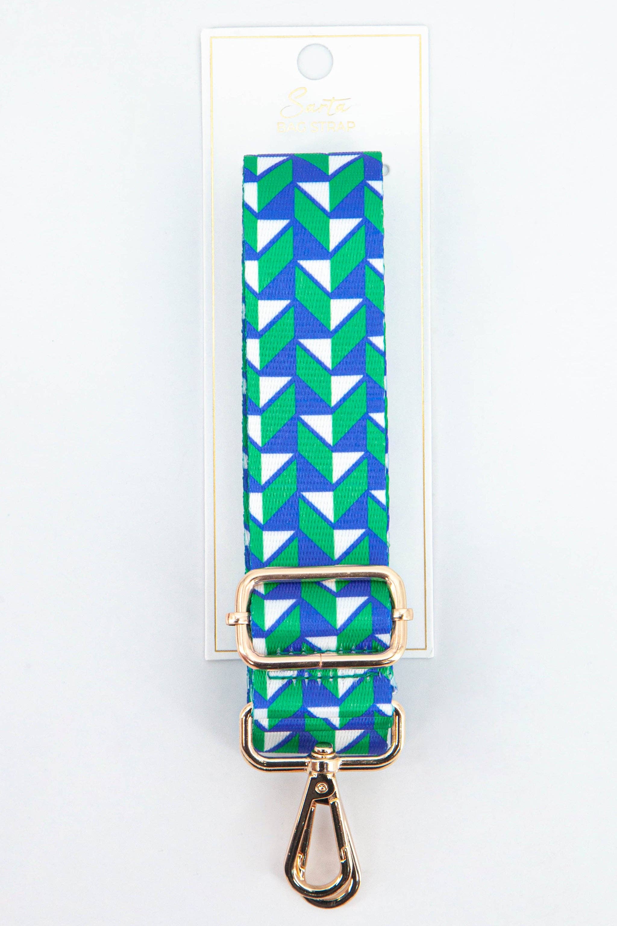 Geometric Chevron Print Bag Strap in Green & Blue