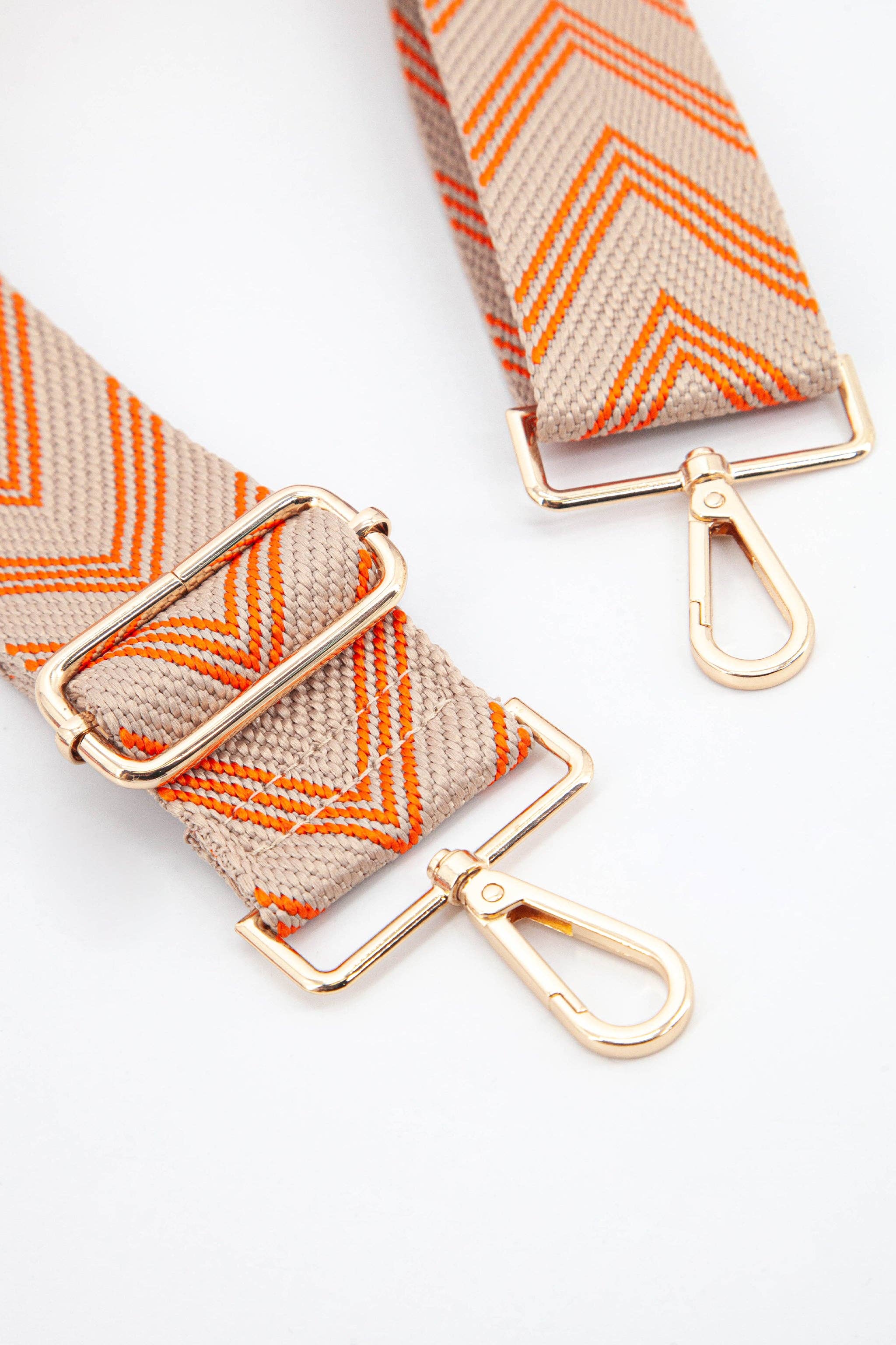 Woven Two Tone Chevron Print Bag Strap in Orange