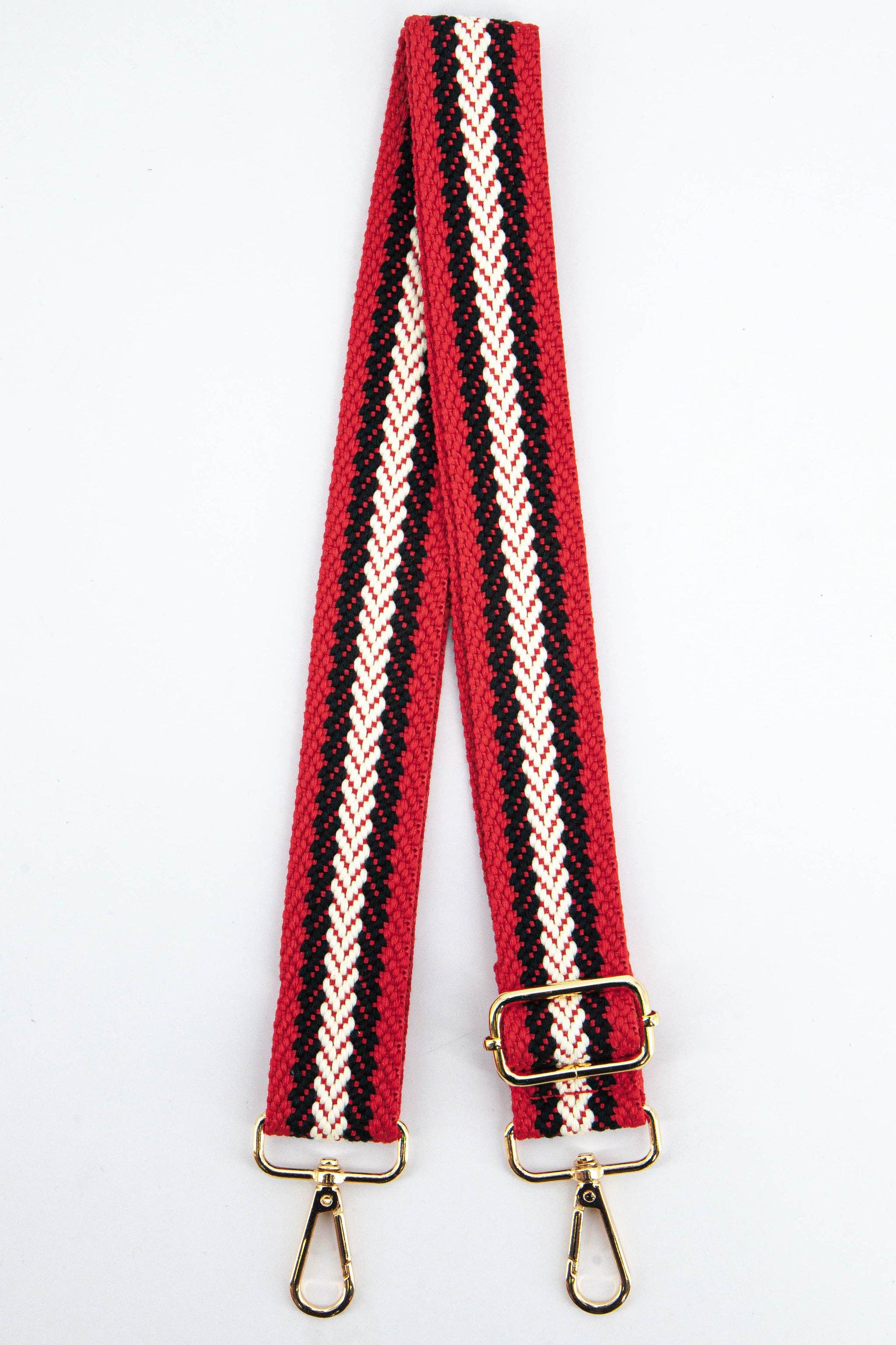 Contrasting Chevron Stripes Woven Bag Strap in Red & Navy