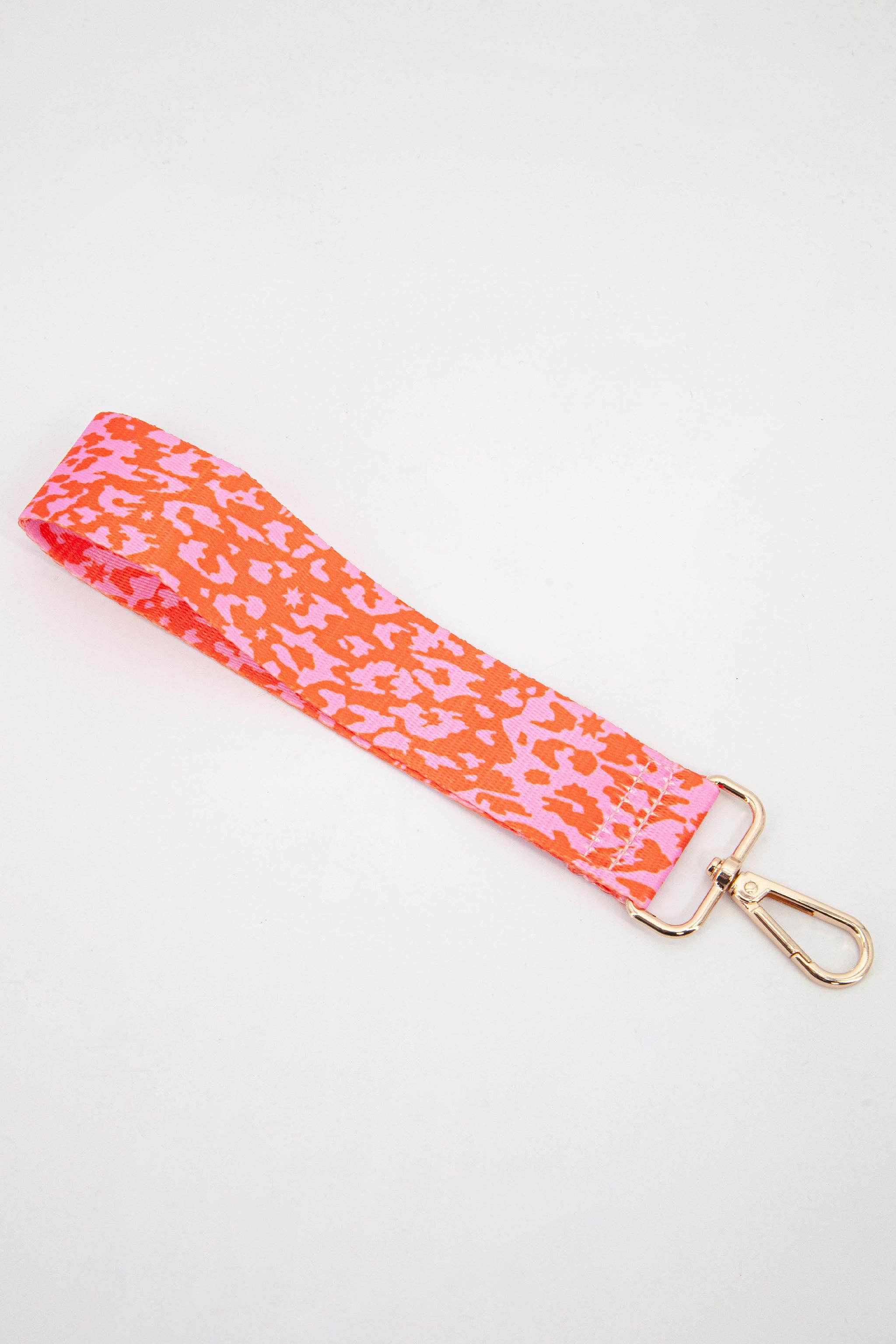 Two Tone Animal & Star Print Wrist Strap in Pink & Orange