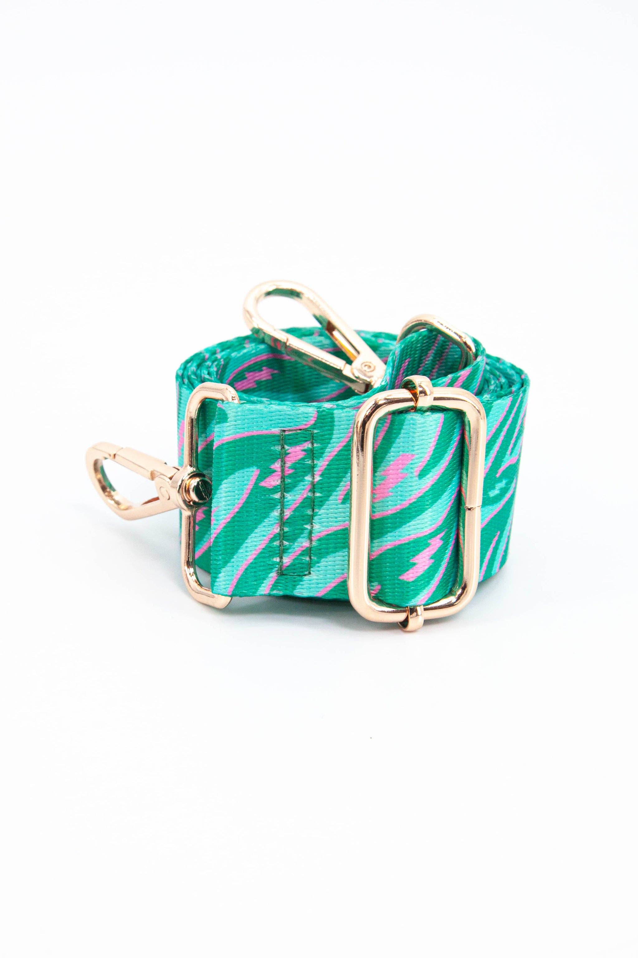 Two Tone Zebra and Lightning Bolt Bag Strap in Green & Pink