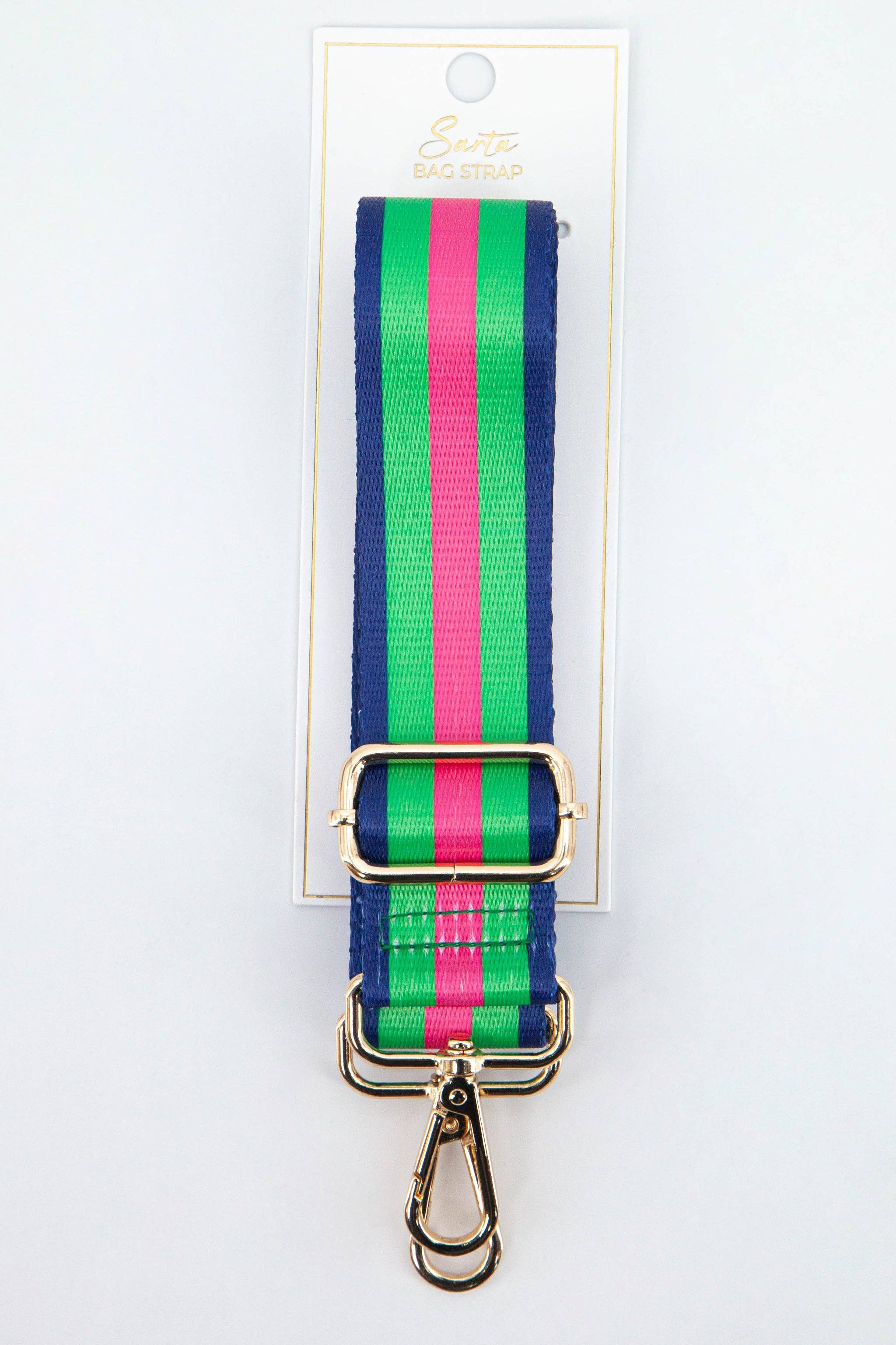 Contrasting Colourblock Striped Bag Strap in Green & Pink